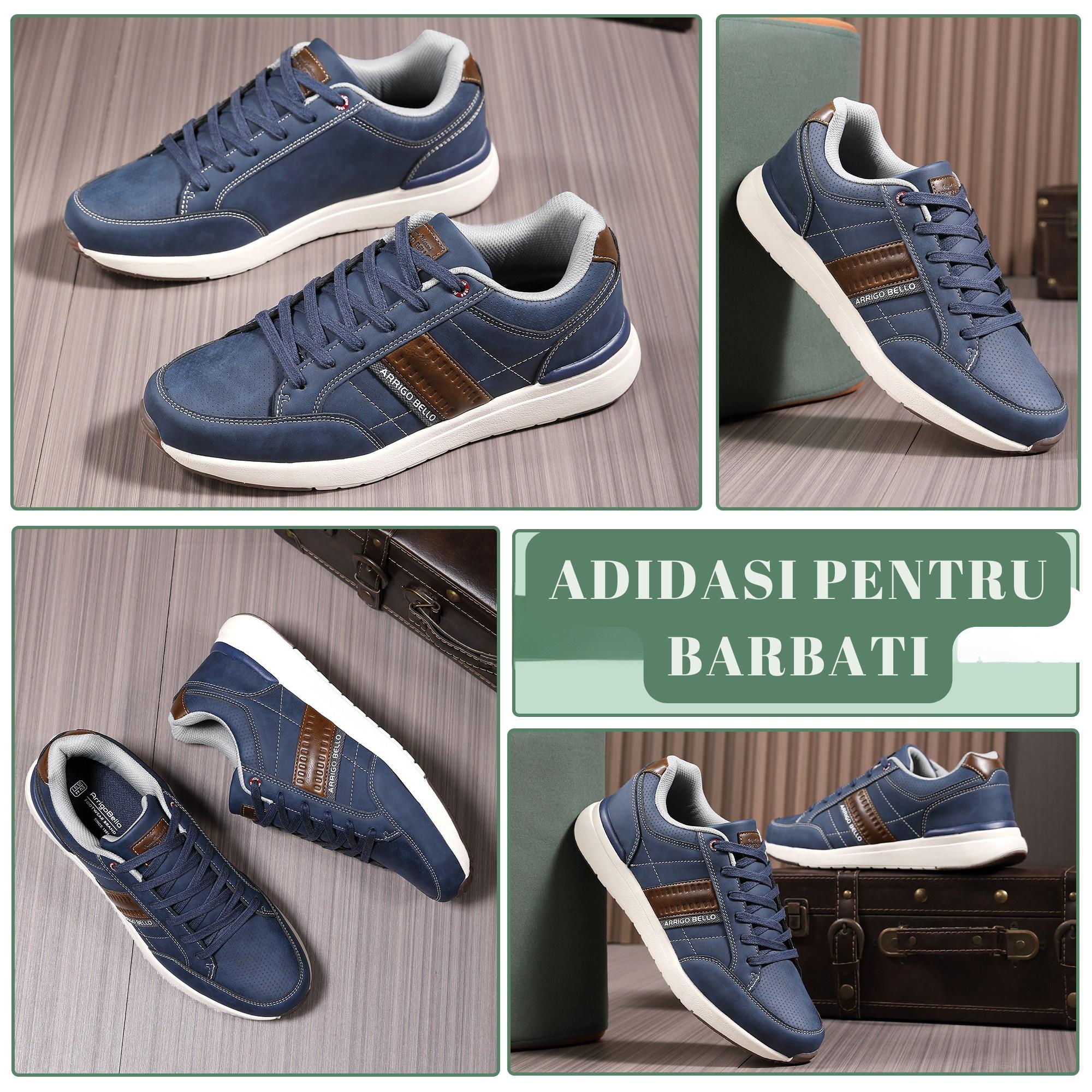 Adidasi Sport-Casual pentru Bărbați, Model Ian, Piele Ecologică Premium, Talpă Spumă, Usori, Confortabili, Arrigo Bello ,Albastru