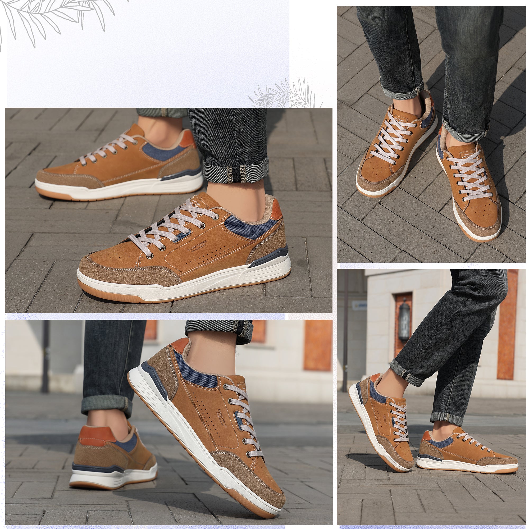 Adidasi Casual pentru Bărbați, Model Zane, din Piele Ecologică Premium, Inserții Piele Naturală, Arrigo Bello, Maro
