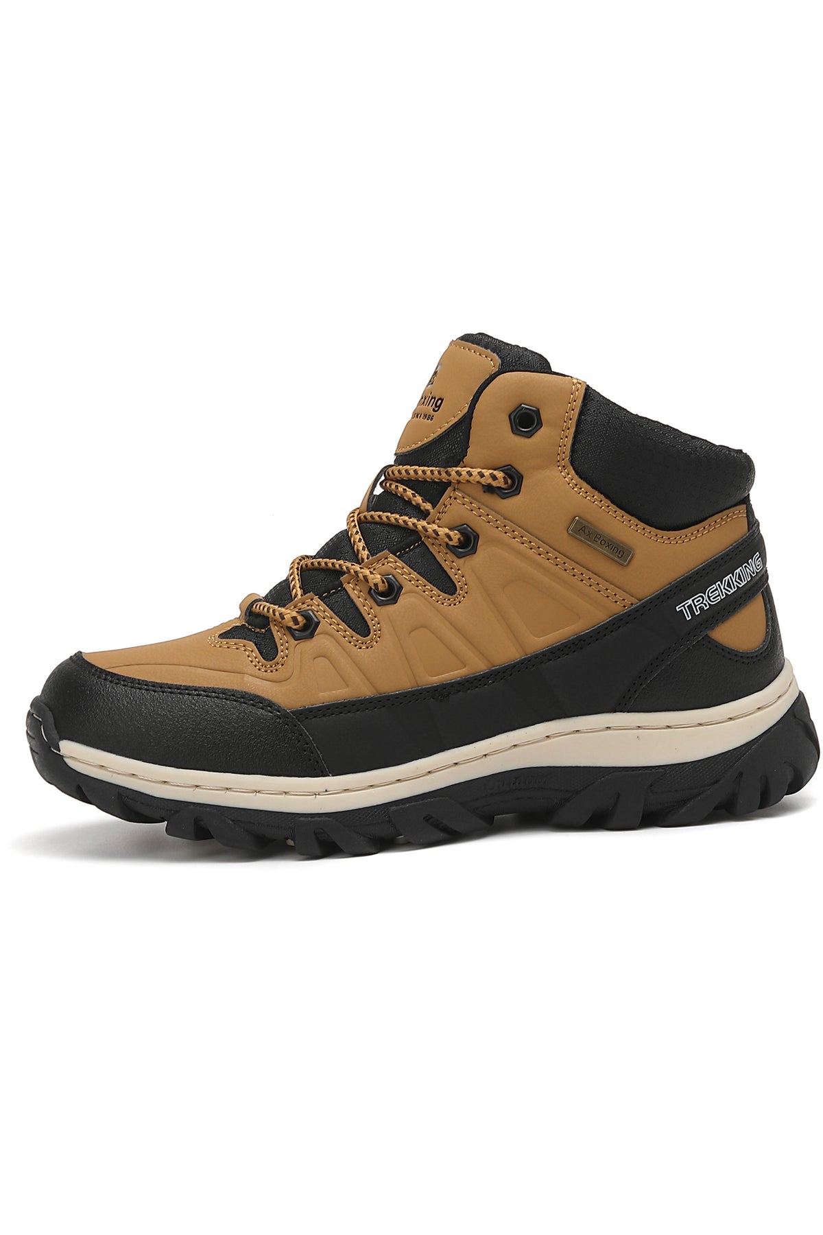 Bocanci Imblaniti pentru Baieti, Model Mario,Talpa Cusuta si Antiderapanta, Piele ecologica Premium, Ax Boxing, Camel
