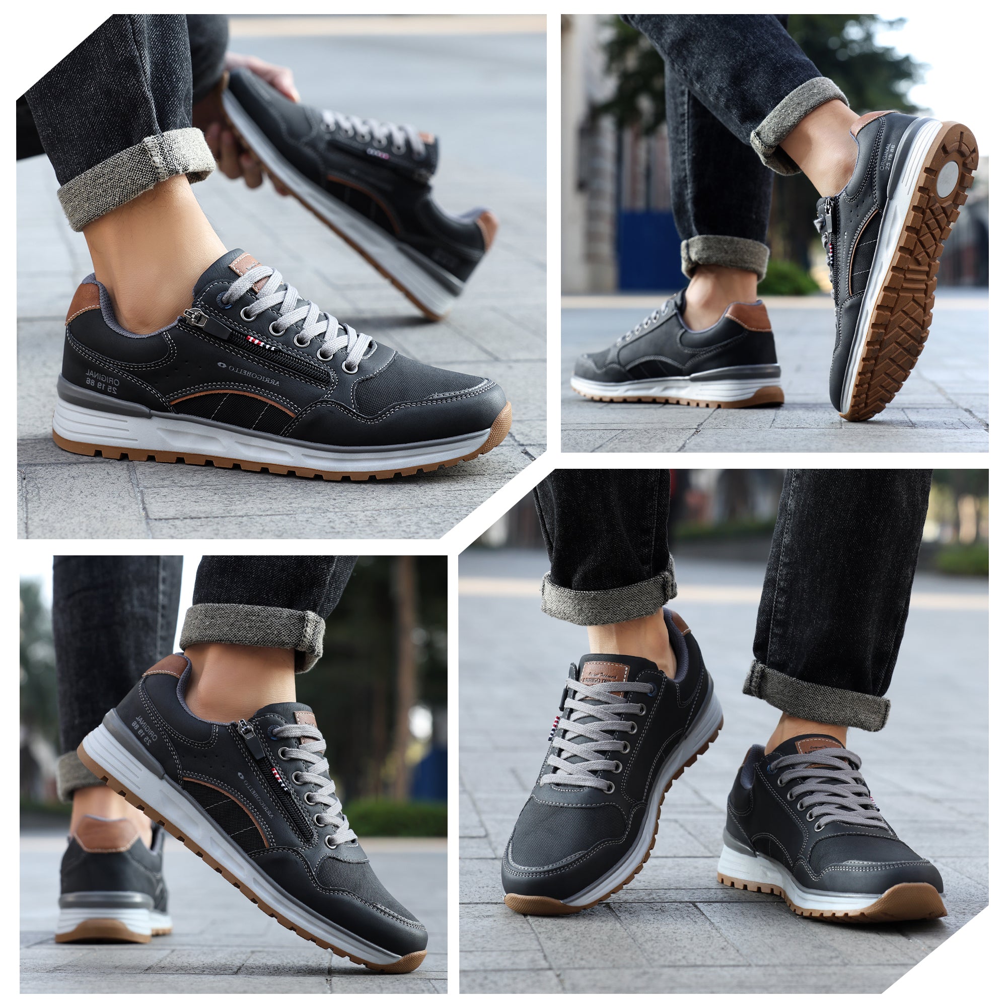 Pantofi casual Adrian pentru Barbati, Piele ecologica Premium, Inchidere Siret si Fermoar, Arrigo Bello