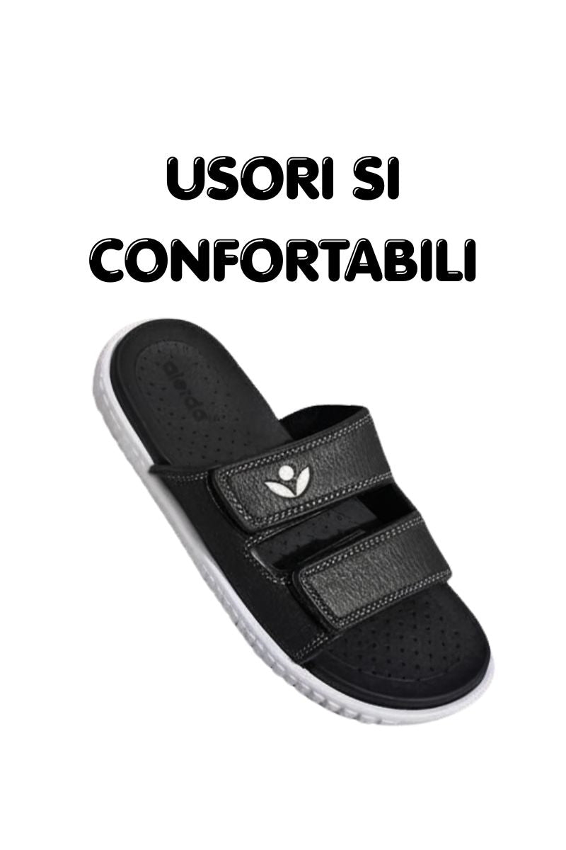 Papuci pentru Barbati, Model Zian, Arici reglabil, Talpa Usoara de Spuma, Confortabli, Negru-alb