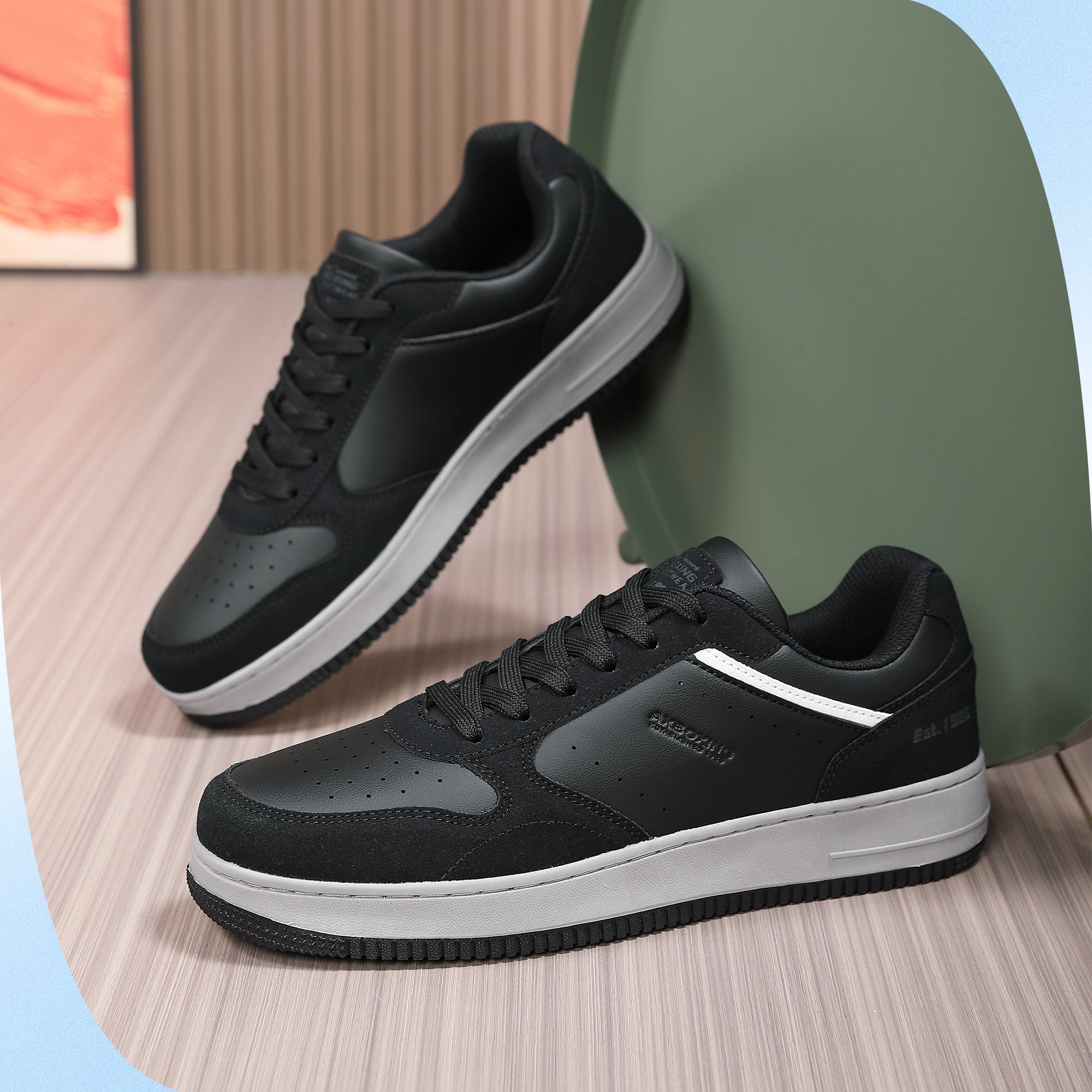 Adidasi Casual pentru Bărbați, Model Gavin, Piele Ecologică Premium, Talpă Groasă Cusută, AX Boxing, Negru