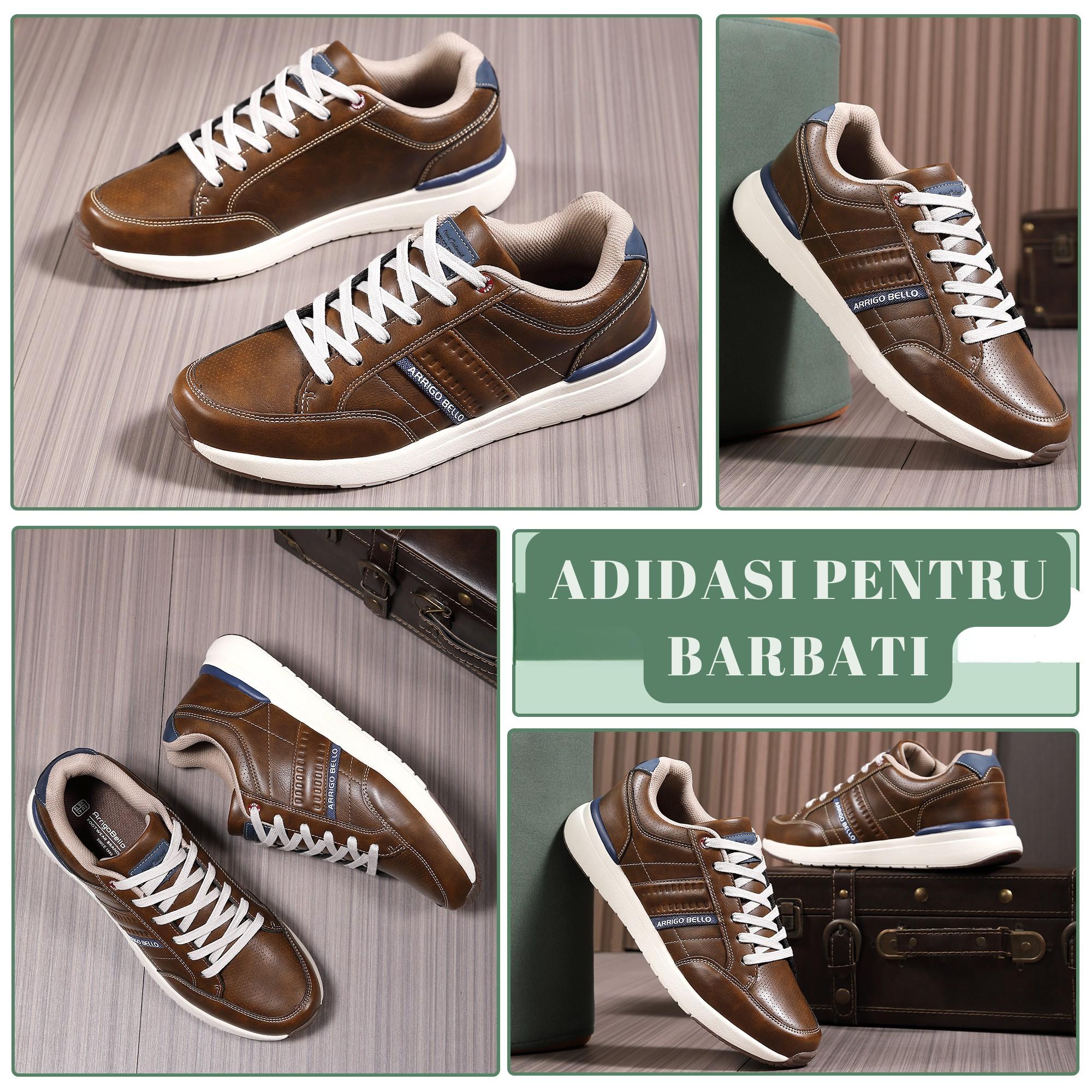 Adidasi Sport-Casual pentru Bărbați, Model Ian, Piele Ecologică Premium, Talpă Spumă, Usori, Confortabili, Arrigo Bello, Maro