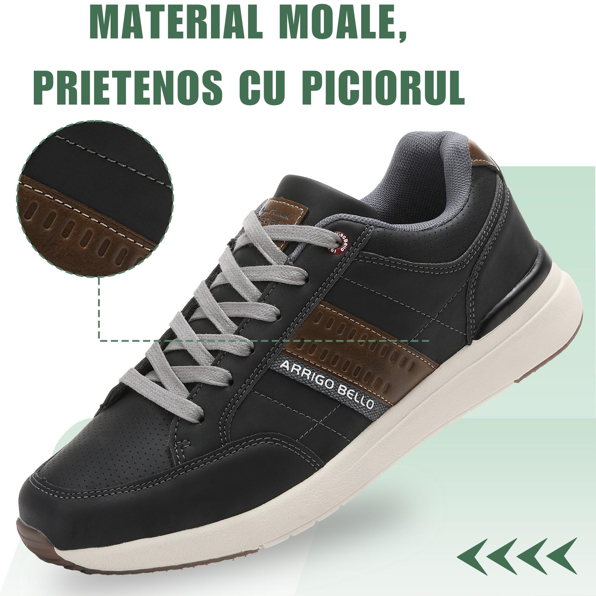 Adidasi Sport-Casual pentru Bărbați, Model Ian, Piele Ecologică Premium, Talpă Spumă, Usori, Confortabili, Arrigo Bello,Negru