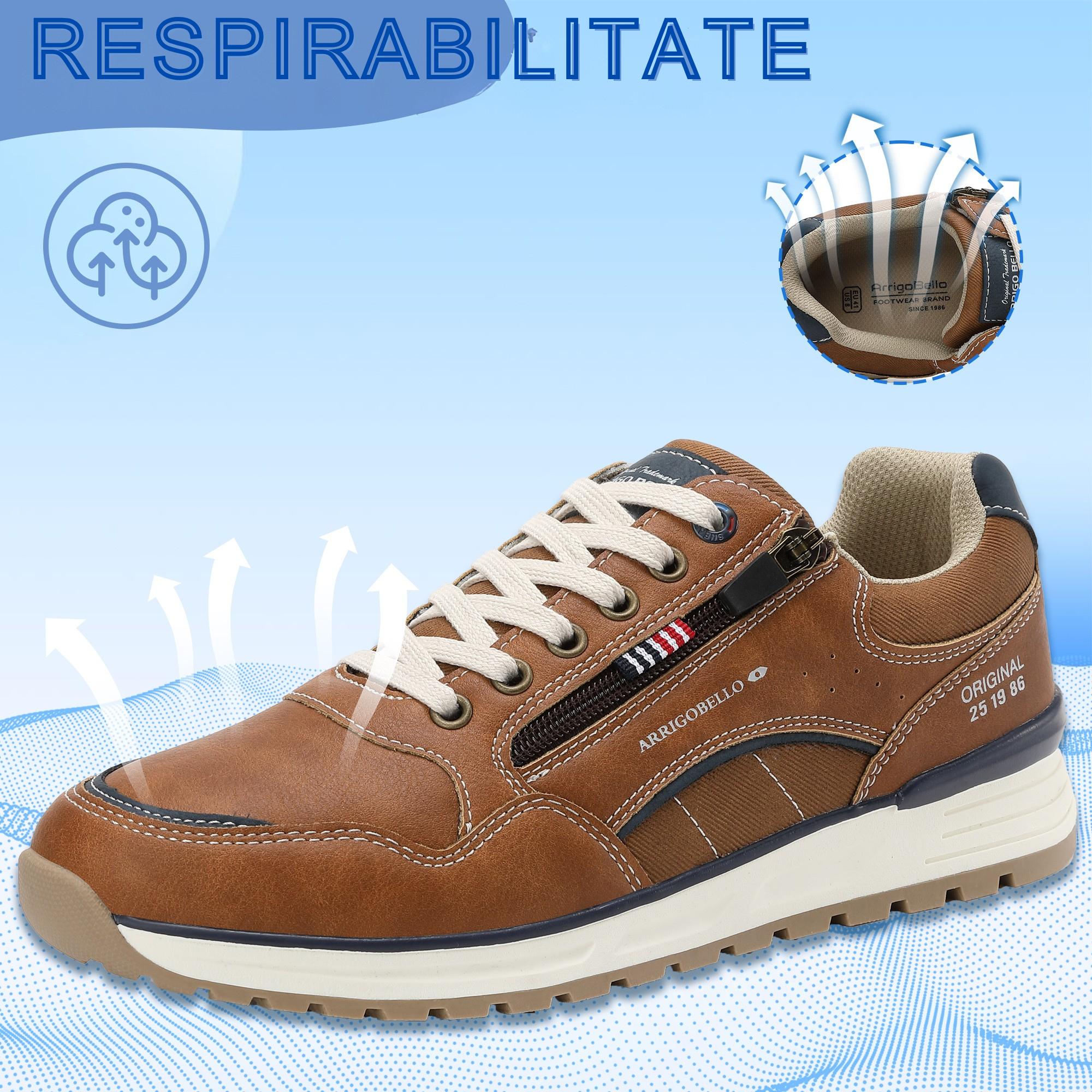 Pantofi casual Adrian pentru Barbati, Piele ecologica Premium, Inchidere Siret si Fermoar, Arrigo Bello