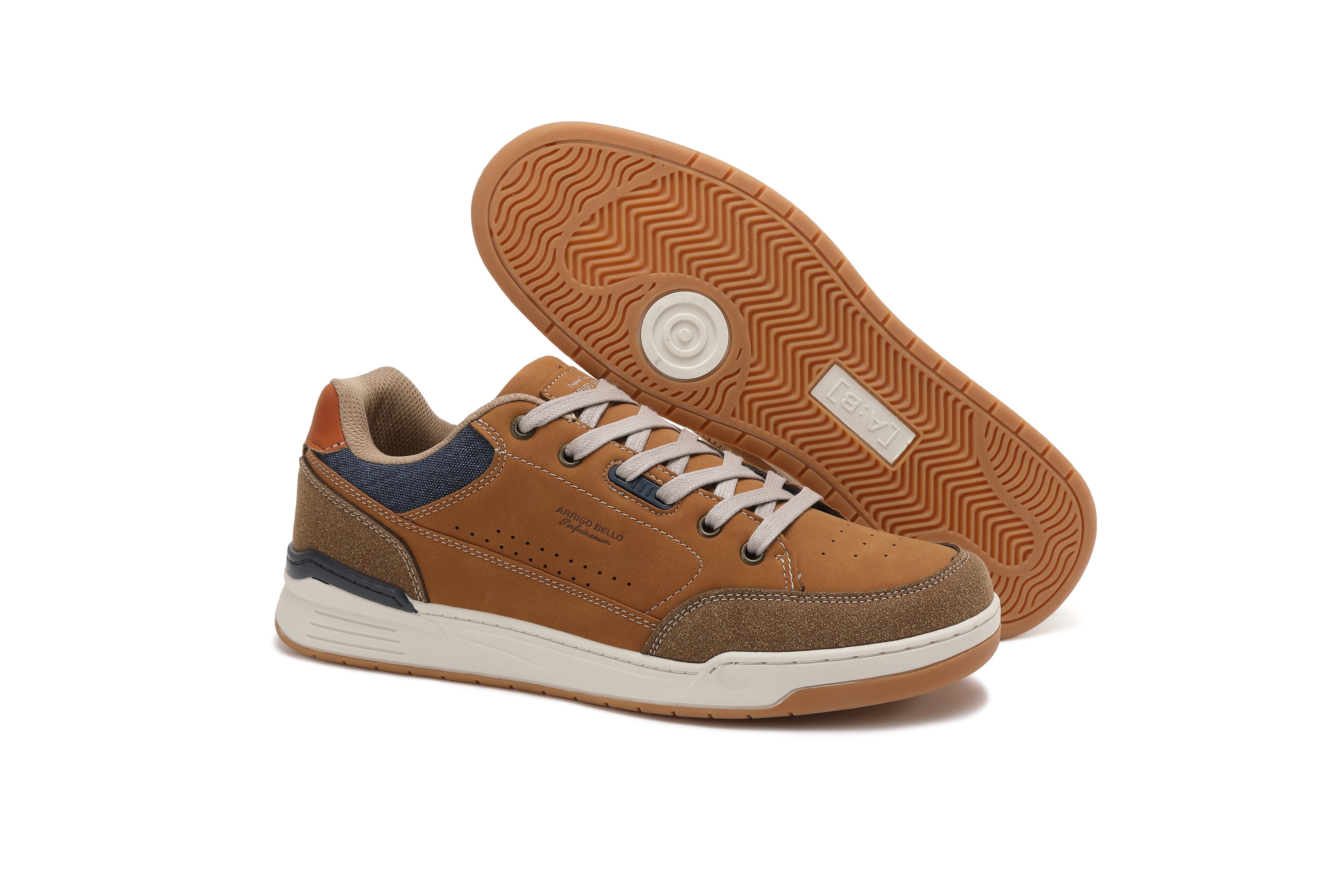 Adidasi Casual pentru Bărbați, Model Zane, din Piele Ecologică Premium, Inserții Piele Naturală, Arrigo Bello, Maro
