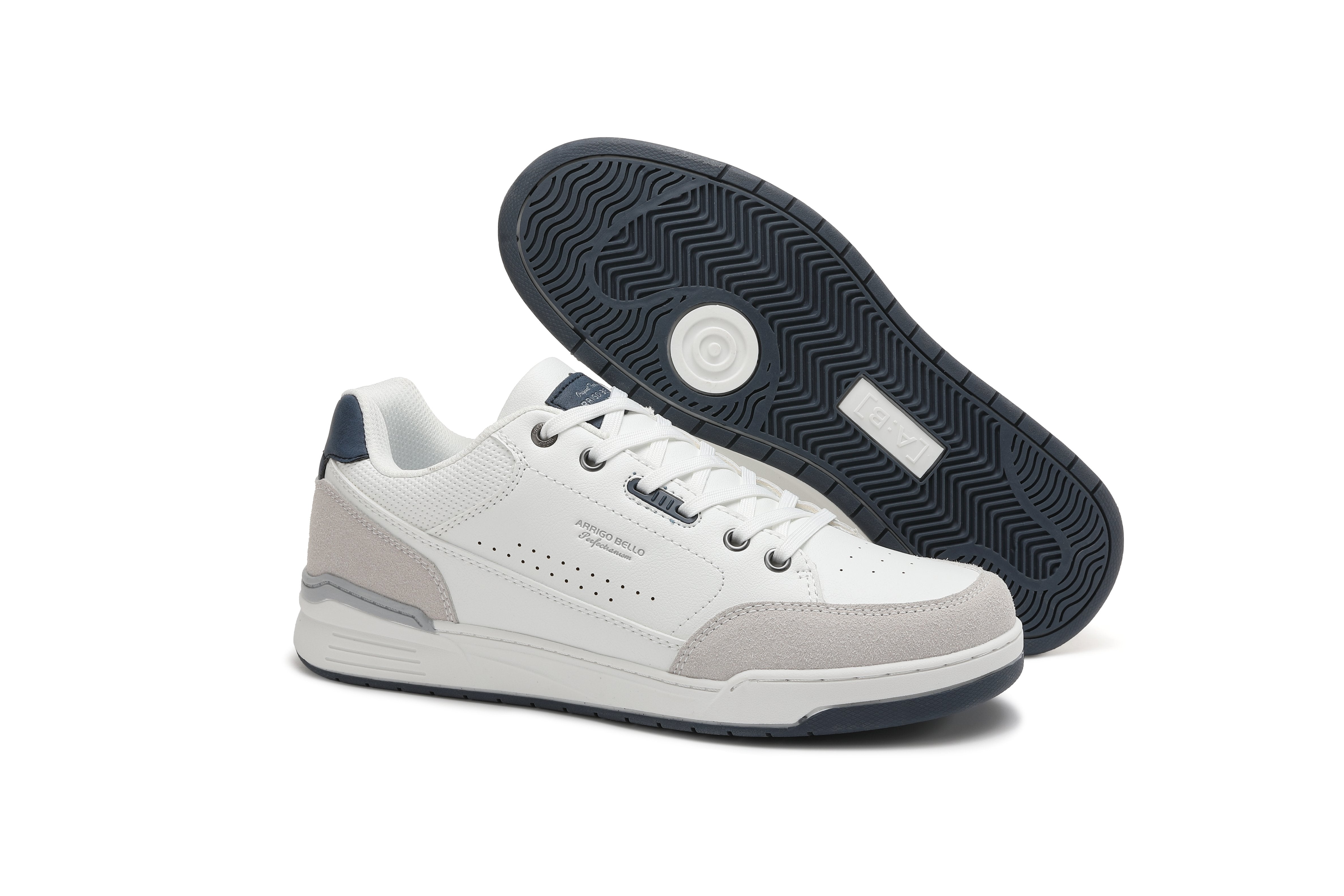 Adidasi Casual pentru Bărbați, Model Zane, din Piele Ecologică Premium, Inserții Piele Naturală, Arrigo Bello,Alb