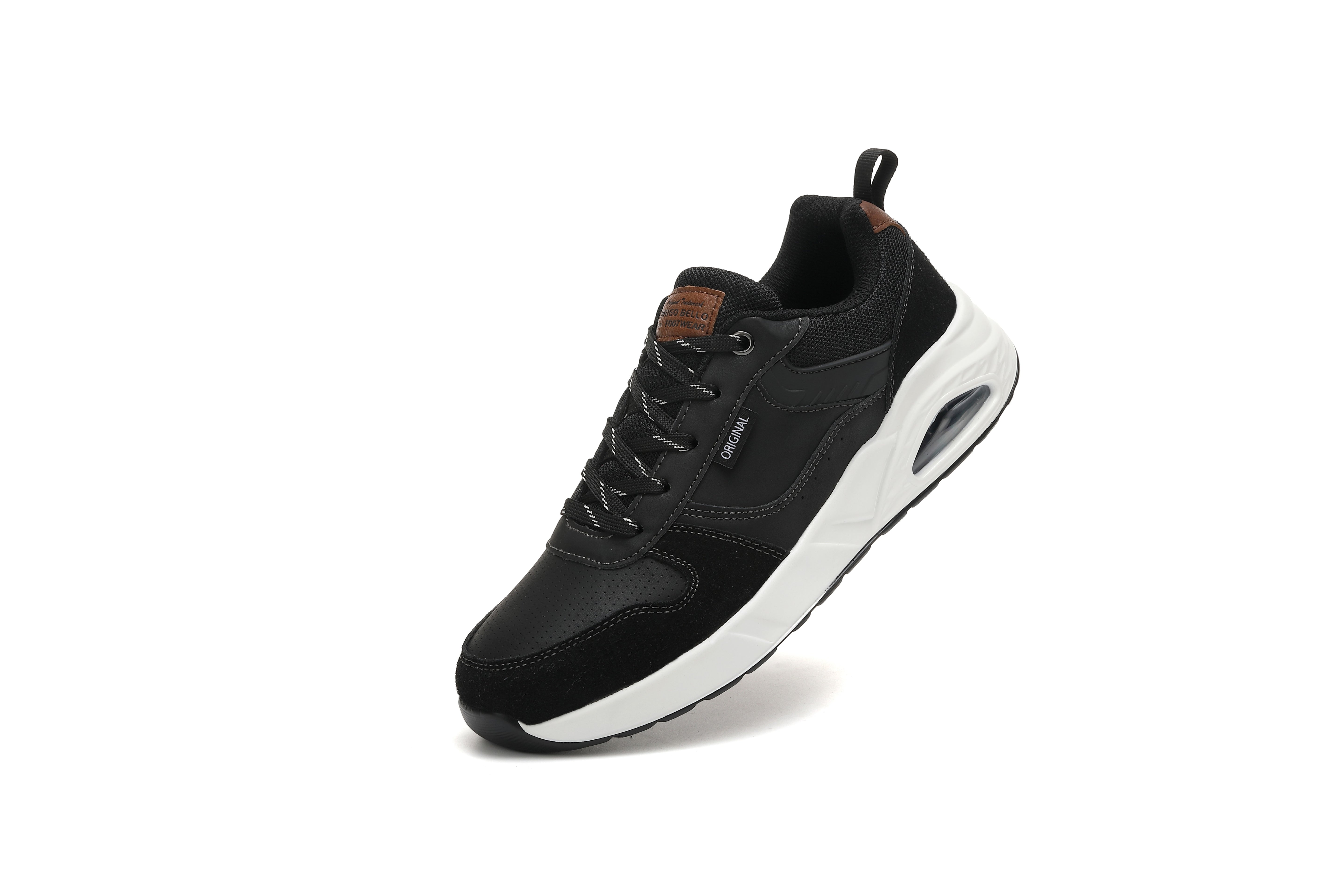 Adidasi casual-sport pentru Barbati, Model Logan, Piele ecologica Premium, Talpa inalta, Ax Boxing, Negru