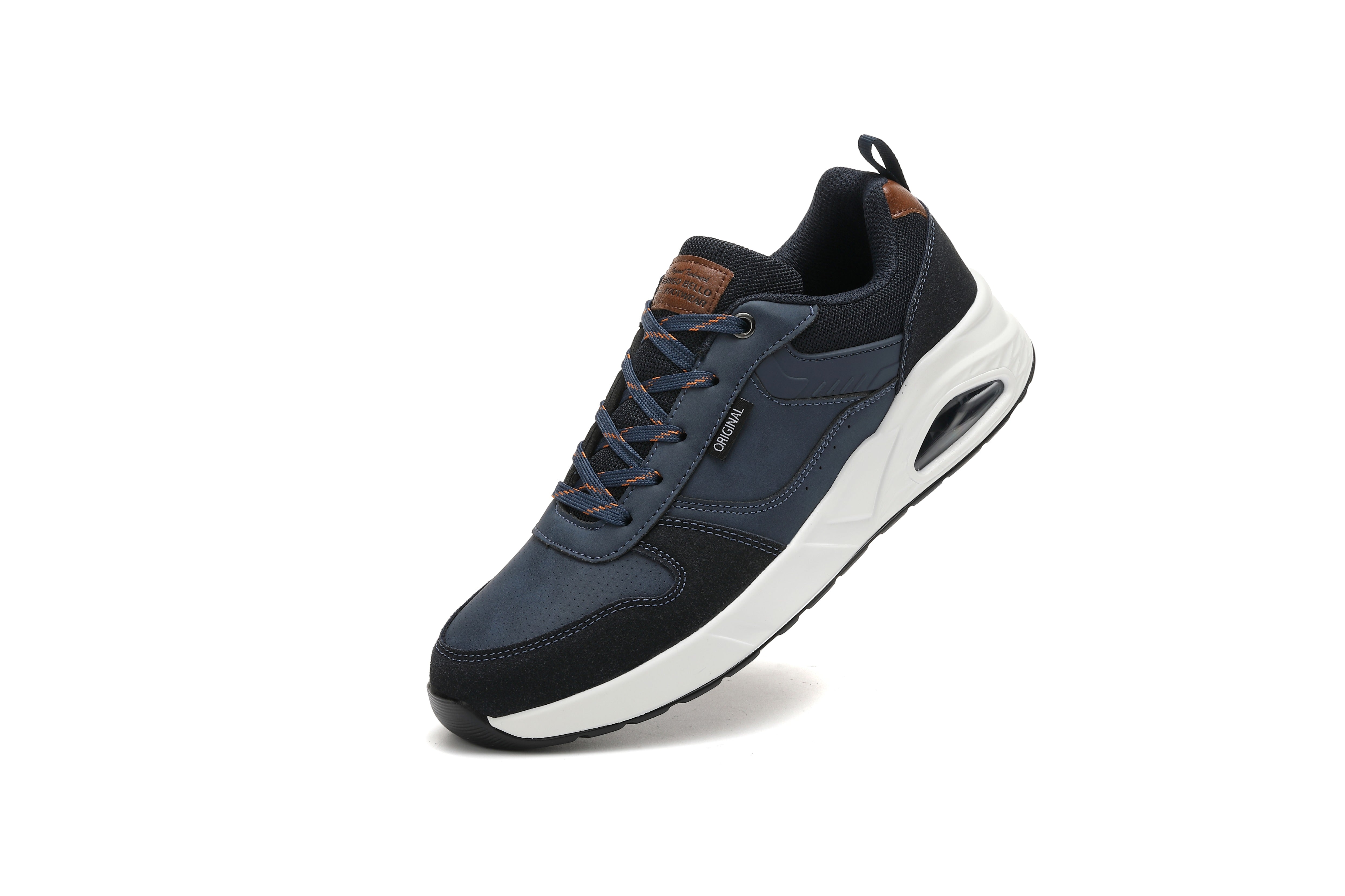 Adidasi casual-sport pentru Barbati, Model Logan, Piele ecologica Premium, Talpa inalta, Ax Boxing, Bleumarin
