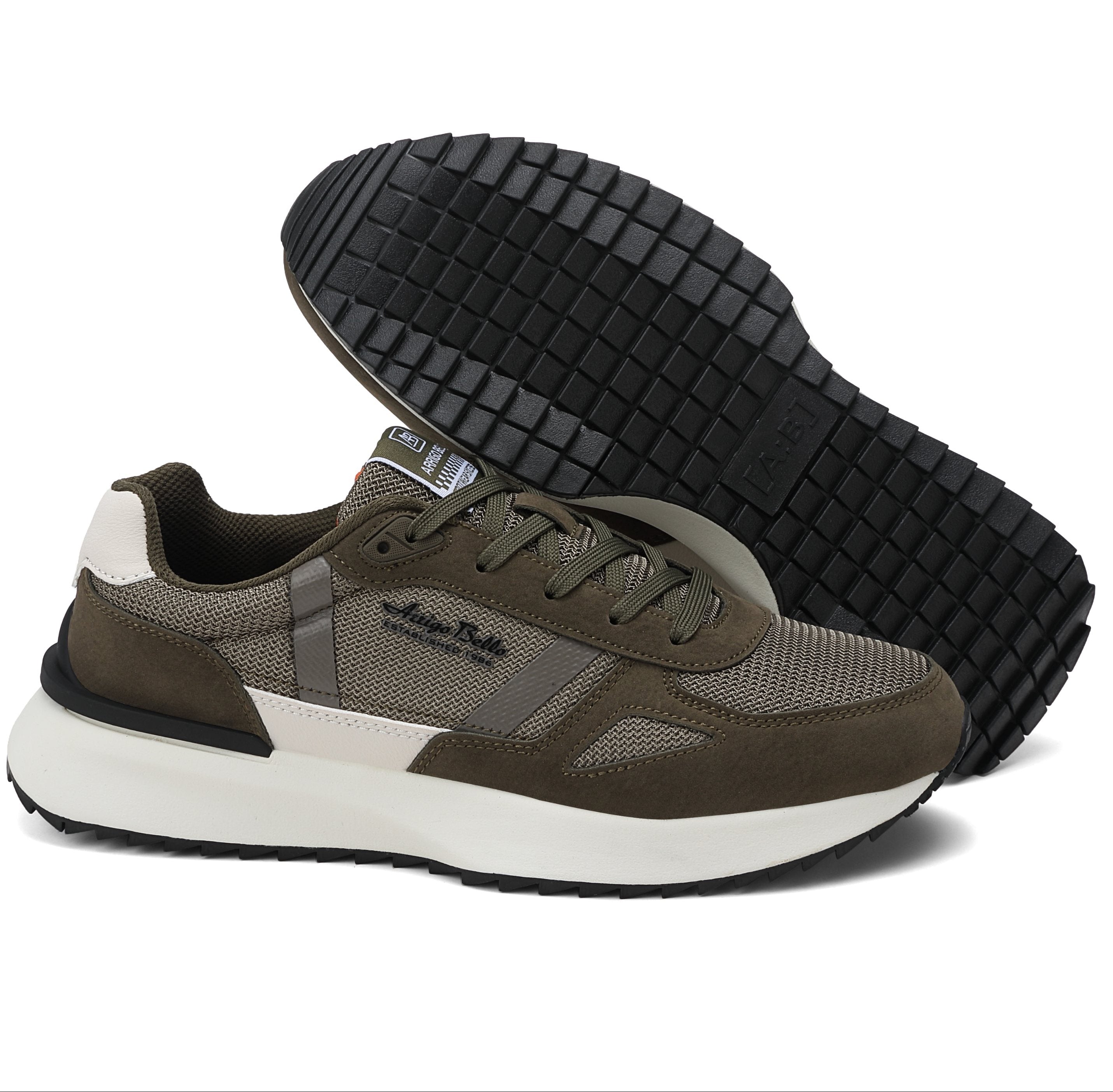 Adidasi casual pentru Barbati, Model Ziv, Realizati din Panza cu insertii piele ecologica, Talpa usoara, Arrigo Bello,Khaki