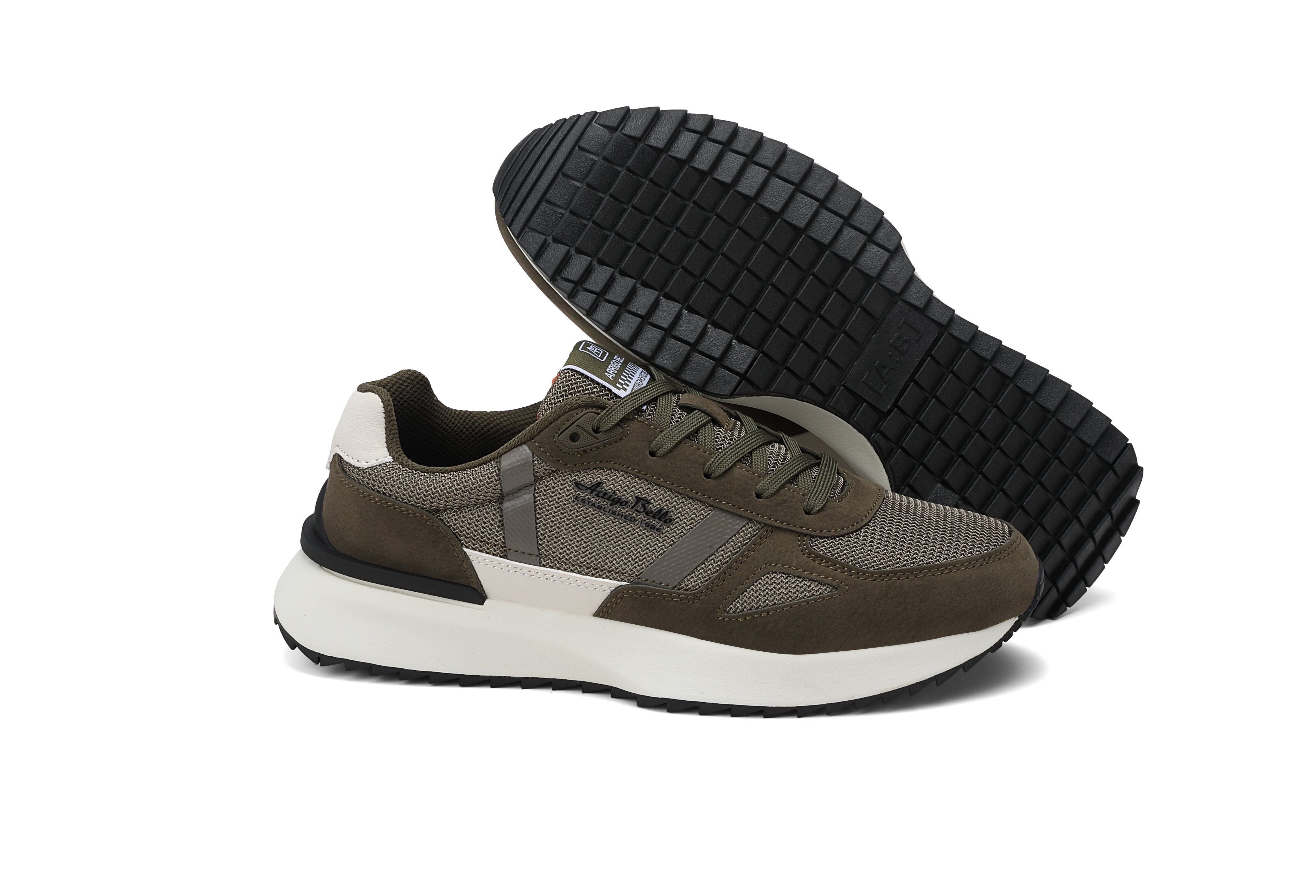 Adidasi casual pentru Barbati, Model Ziv, Realizati din Panza cu insertii piele ecologica, Talpa usoara, Arrigo Bello,Khaki