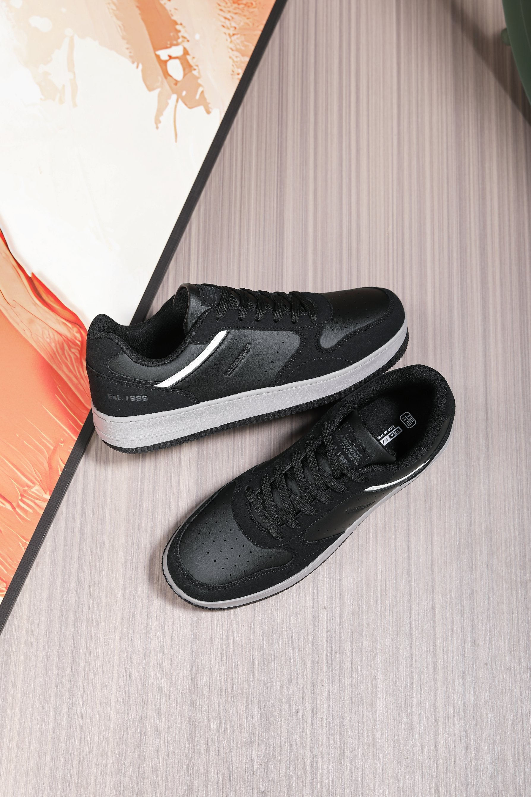 Adidasi Casual pentru Bărbați, Model Gavin, Piele Ecologică Premium, Talpă Groasă Cusută, AX Boxing, Negru