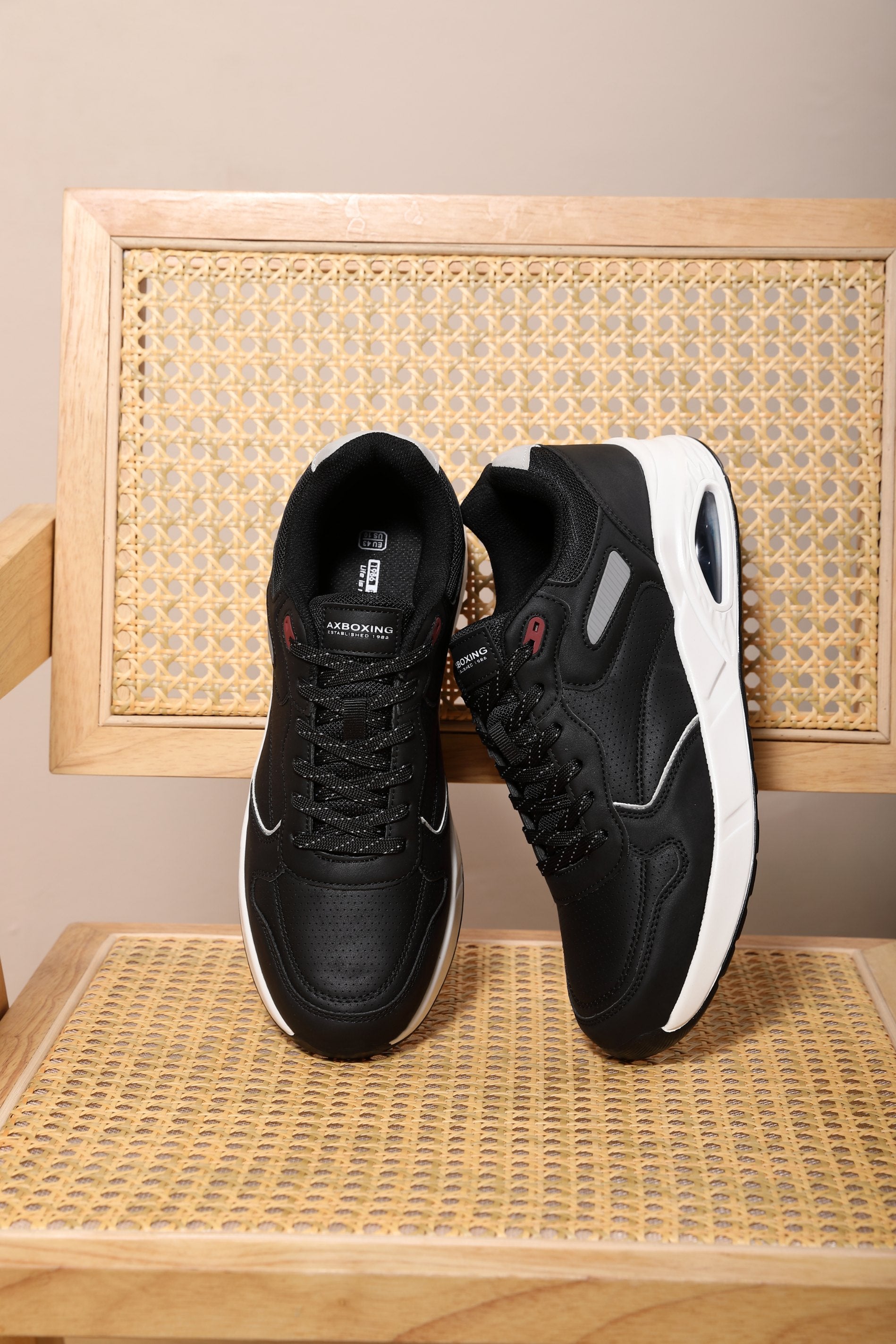Adidasi sport-casual pentru Barbati, Model Marcus,Piele ecologica Premium, Talpa inalta, Confortabili, Ax Boxing,Negru