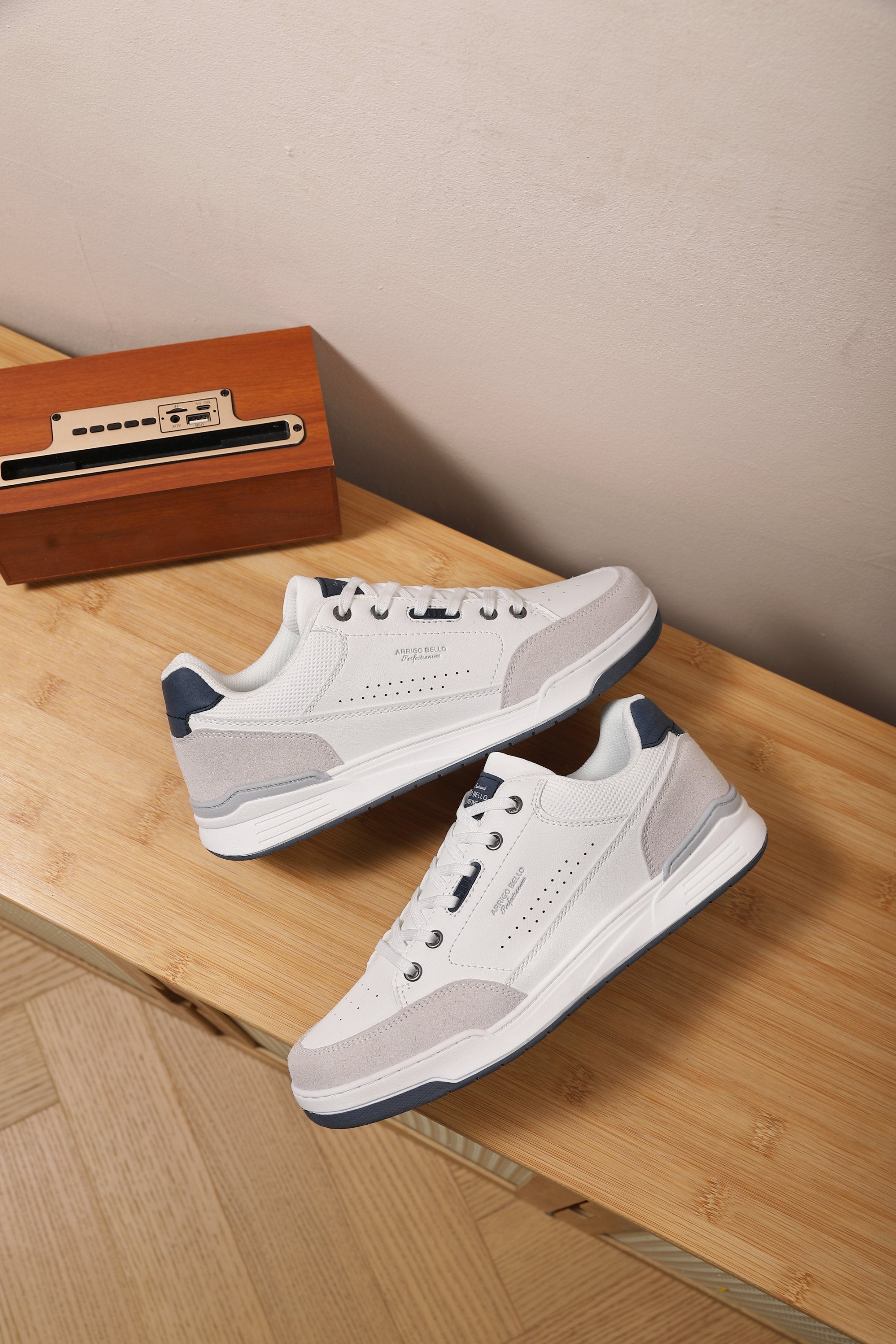 Adidasi Casual pentru Bărbați, Model Zane, din Piele Ecologică Premium, Inserții Piele Naturală, Arrigo Bello,Alb