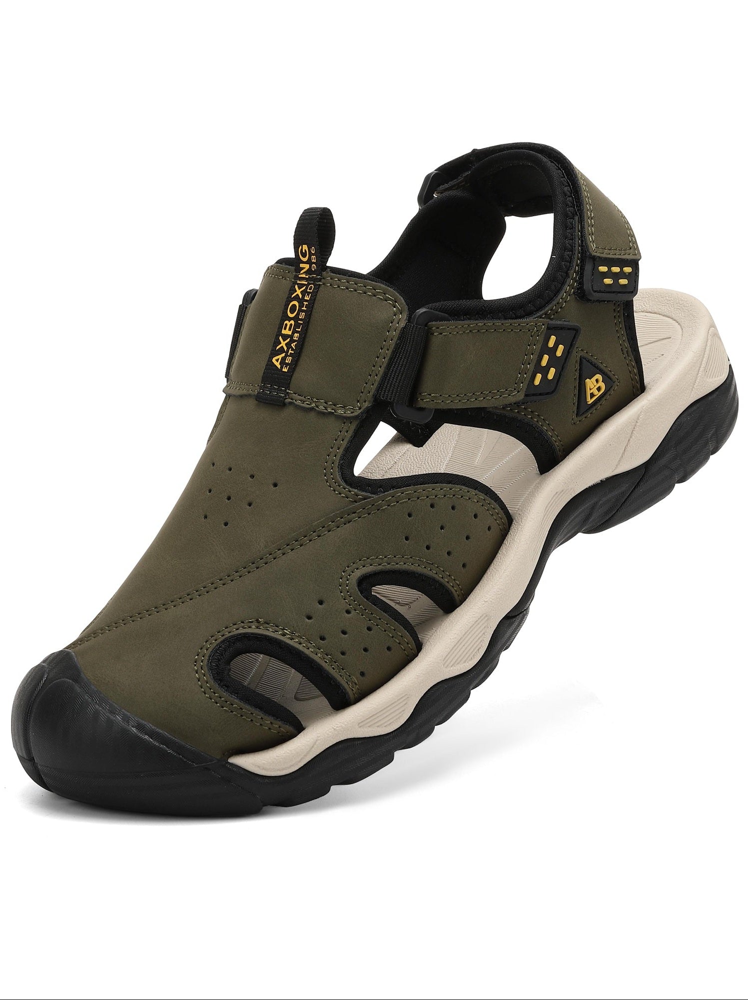 Sandale pentru Barbati,Model Oscar, Sport Casual, Piele ecologica Premium, Inchidere arici, Usoare, Confortabile, Ax Boxing,Khaki