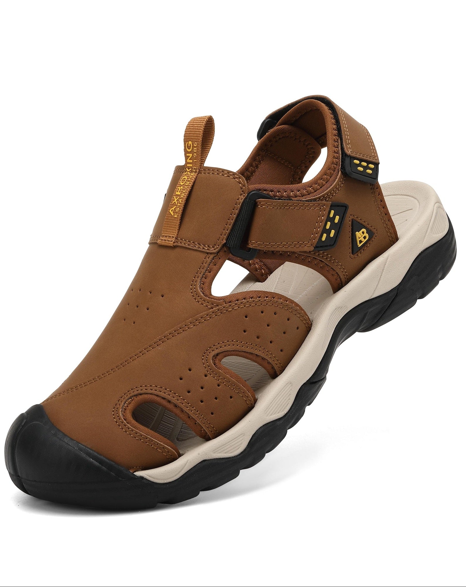 Sandale pentru Barbati,Model Oscar, Sport Casual, Piele ecologica Premium, Inchidere arici, Usoare, Confortabile, Ax Boxing, Maro