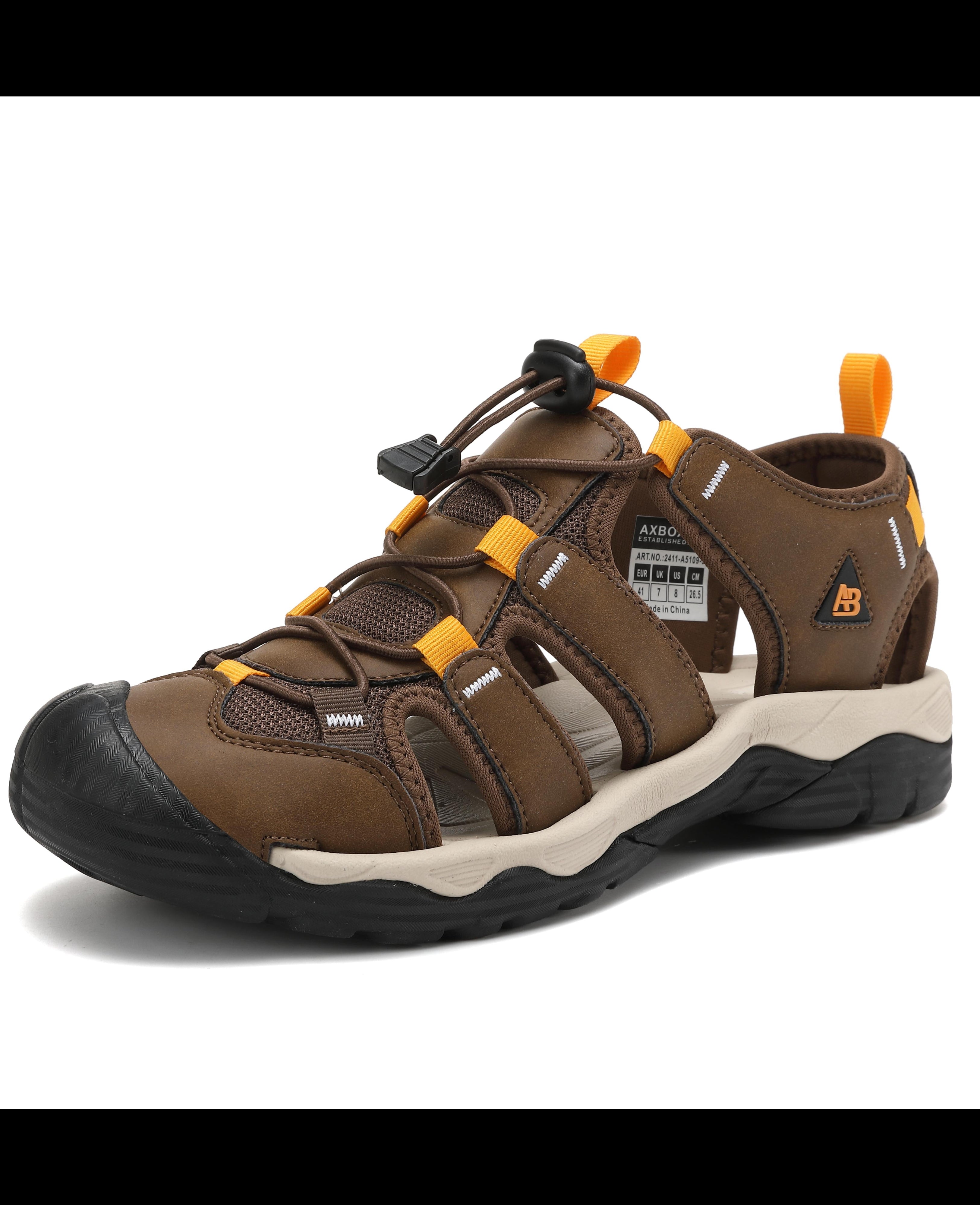 Sandale sport pentru Barbati, Model Robin, Inchidere siret elastic, Piele ecologica si Textil Premium, Ax Boxing, Maro