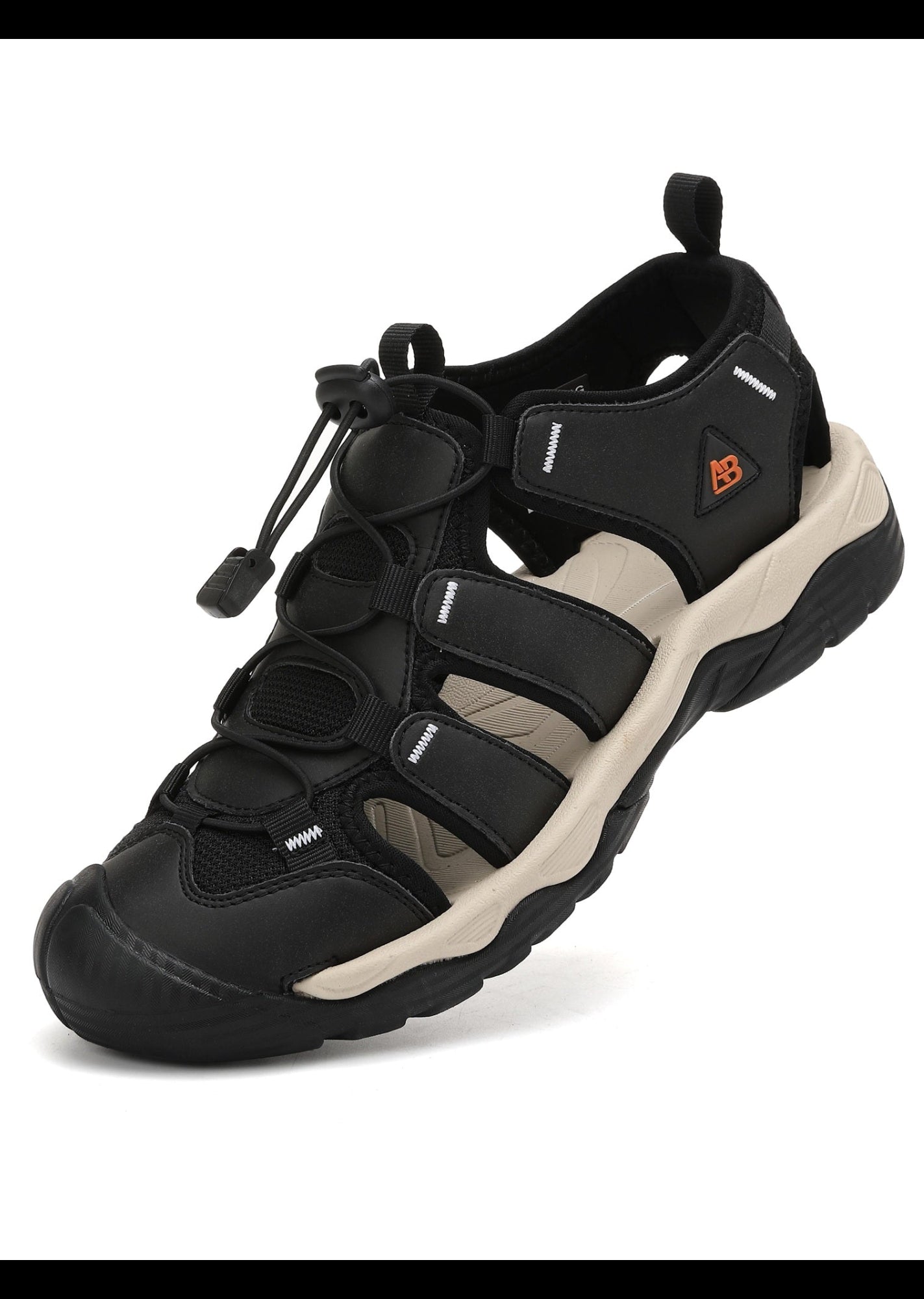Sandale sport pentru Barbati, Model Robin, Inchidere siret elastic, Piele ecologica si Textil Premium, Ax Boxing, Negru