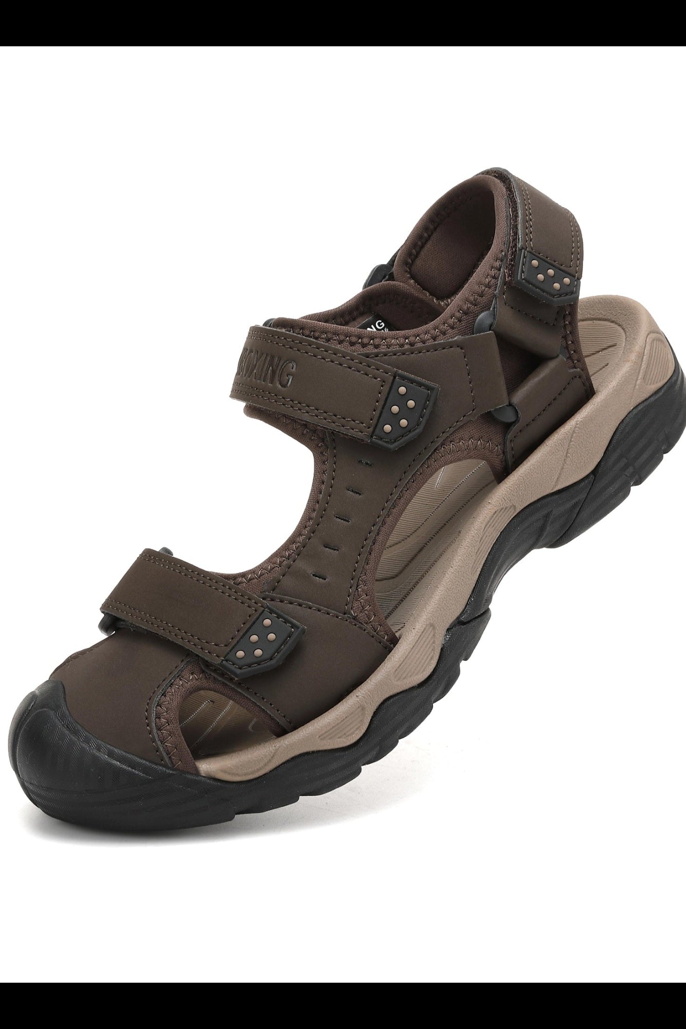 Sandale pentru Barbati, Model Silas, din Piele Ecologica Premium,Inchidere arici, Protectie Degete,Talpa usoara, Ax Boxing,Maro