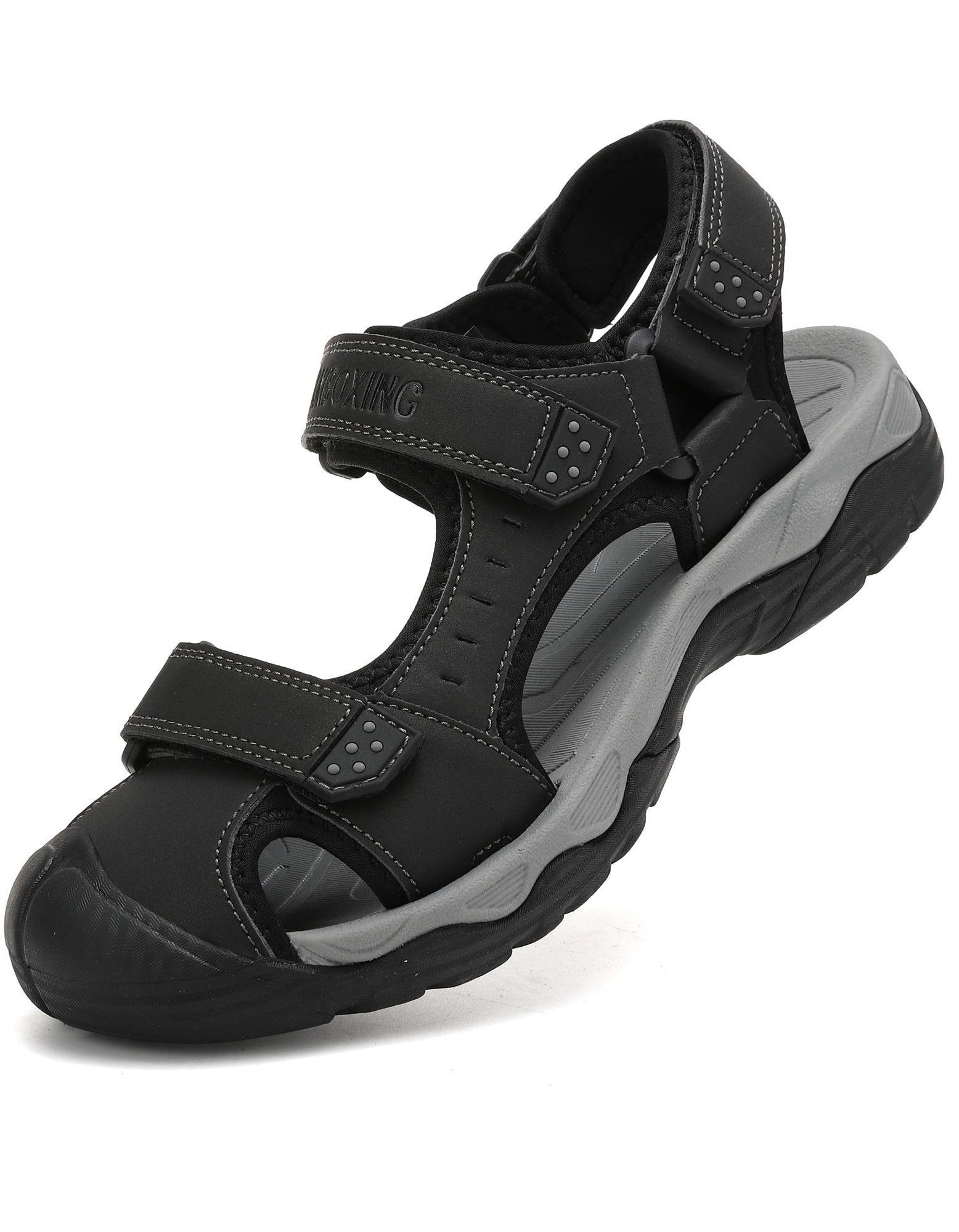 Sandale pentru Barbati, Model Silas, din Piele Ecologica Premium,Inchidere arici, Protectie Degete,Talpa usoara, Ax Boxing,Negru