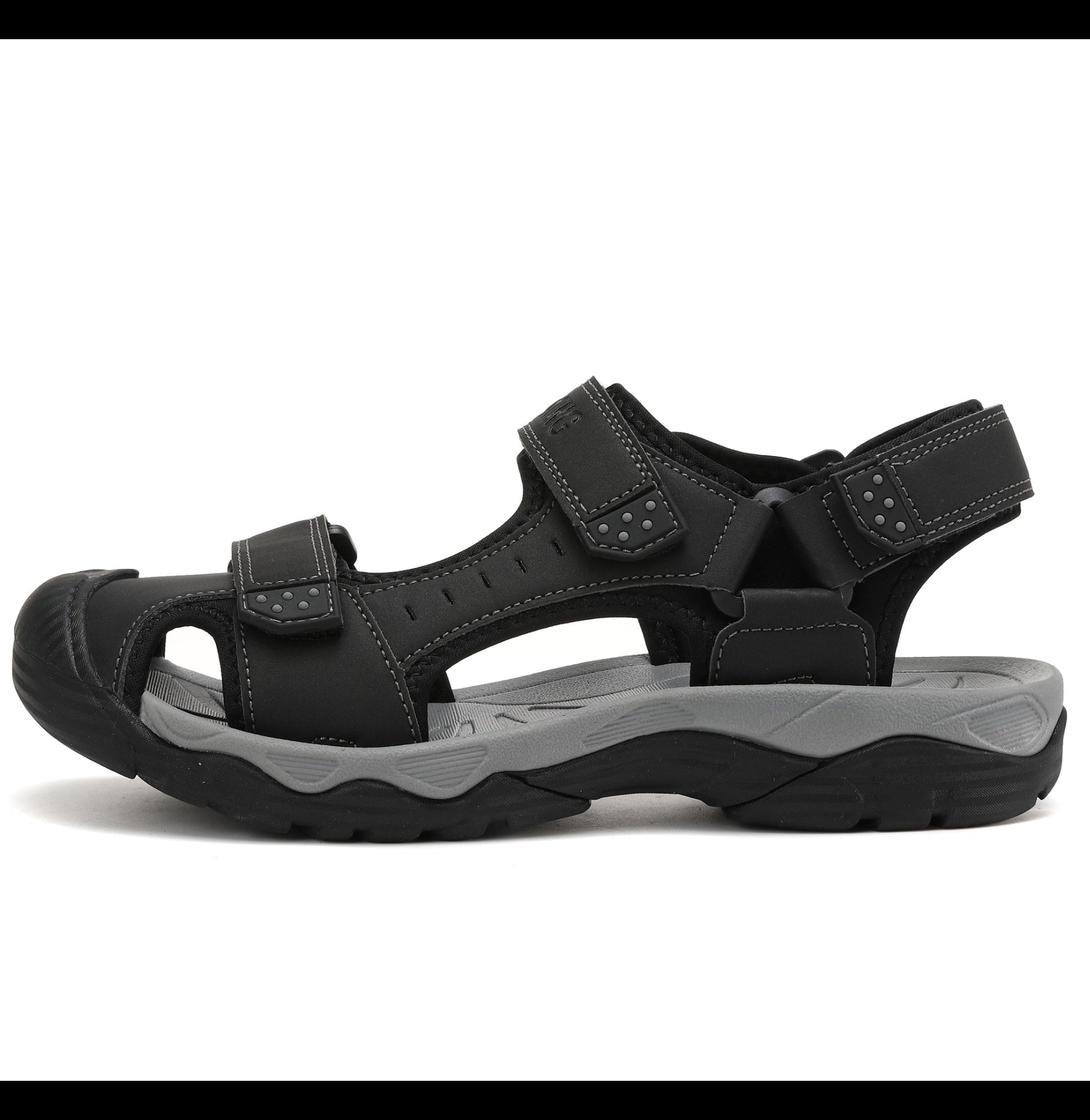 Sandale pentru Barbati, Model Silas, din Piele Ecologica Premium,Inchidere arici, Protectie Degete,Talpa usoara, Ax Boxing,Negru