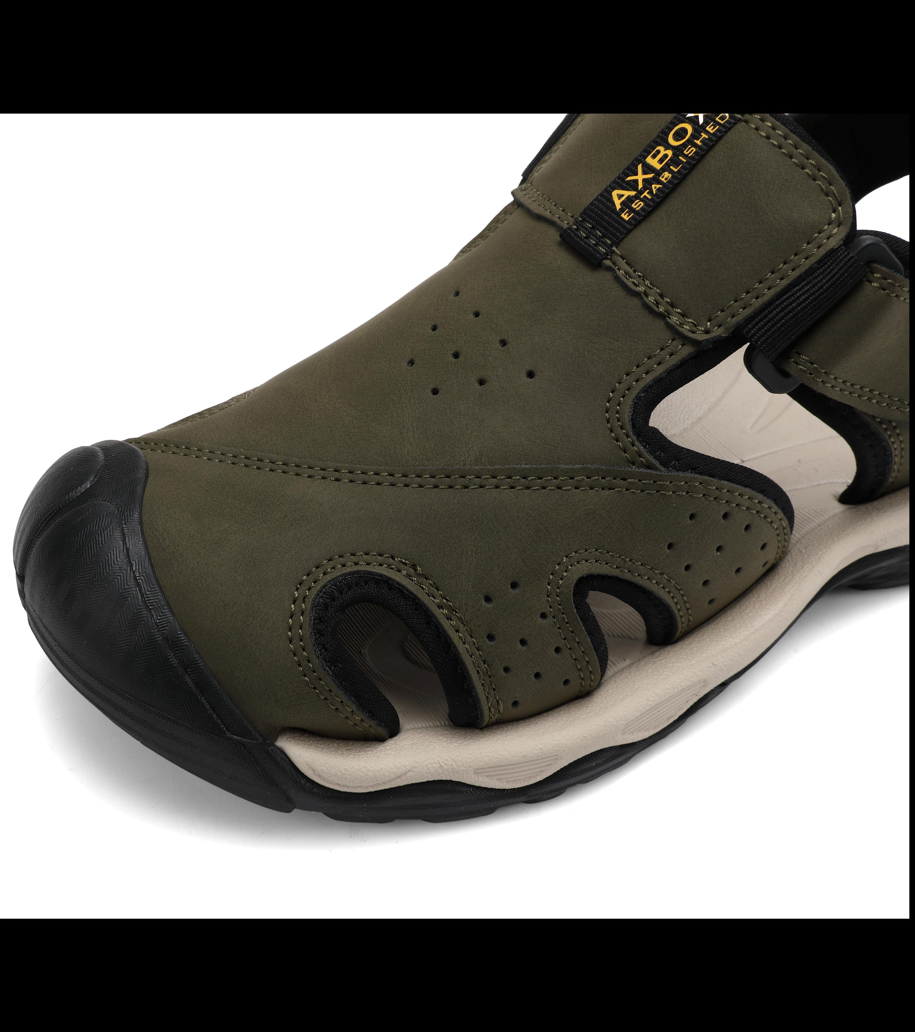 Sandale pentru Barbati,Model Oscar, Sport Casual, Piele ecologica Premium, Inchidere arici, Usoare, Confortabile, Ax Boxing,Khaki