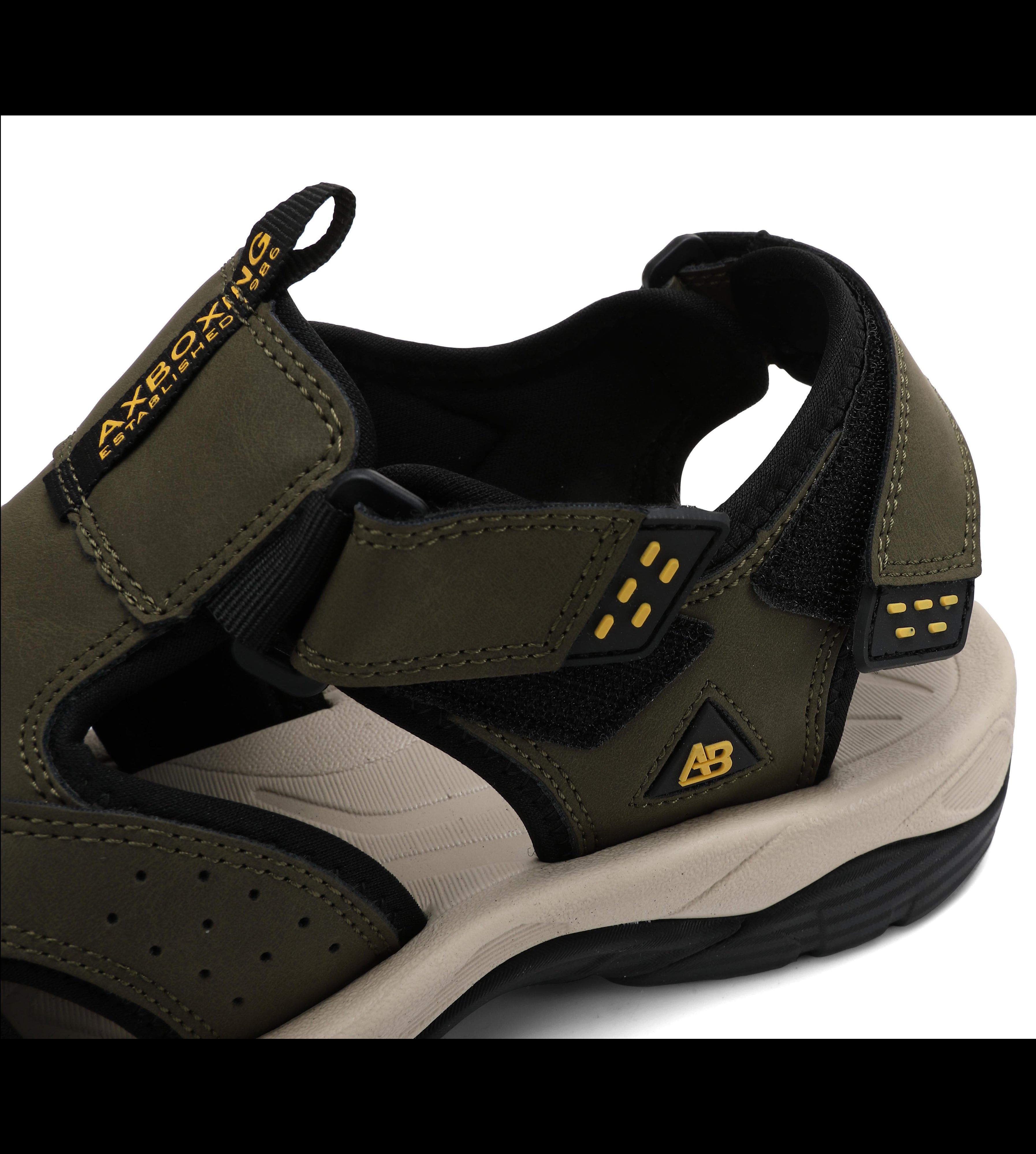 Sandale pentru Barbati,Model Oscar, Sport Casual, Piele ecologica Premium, Inchidere arici, Usoare, Confortabile, Ax Boxing,Khaki