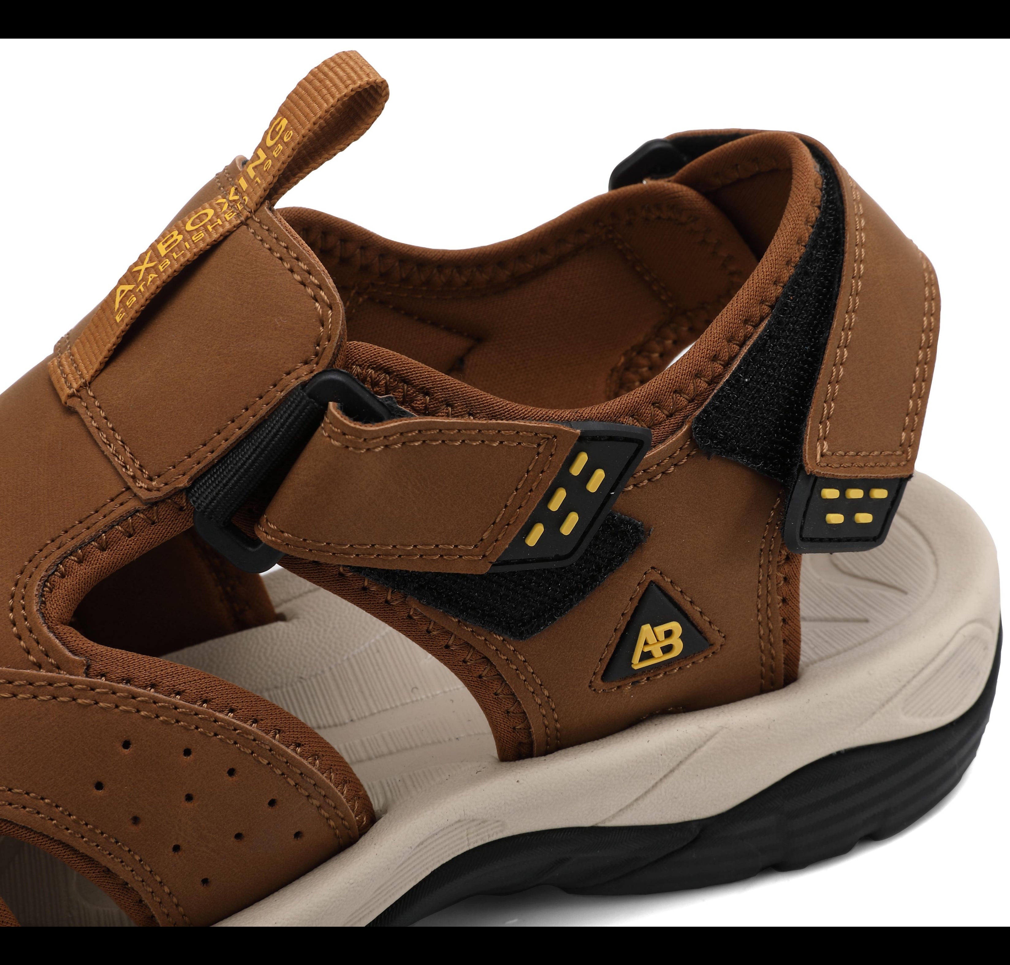 Sandale pentru Barbati,Model Oscar, Sport Casual, Piele ecologica Premium, Inchidere arici, Usoare, Confortabile, Ax Boxing, Maro