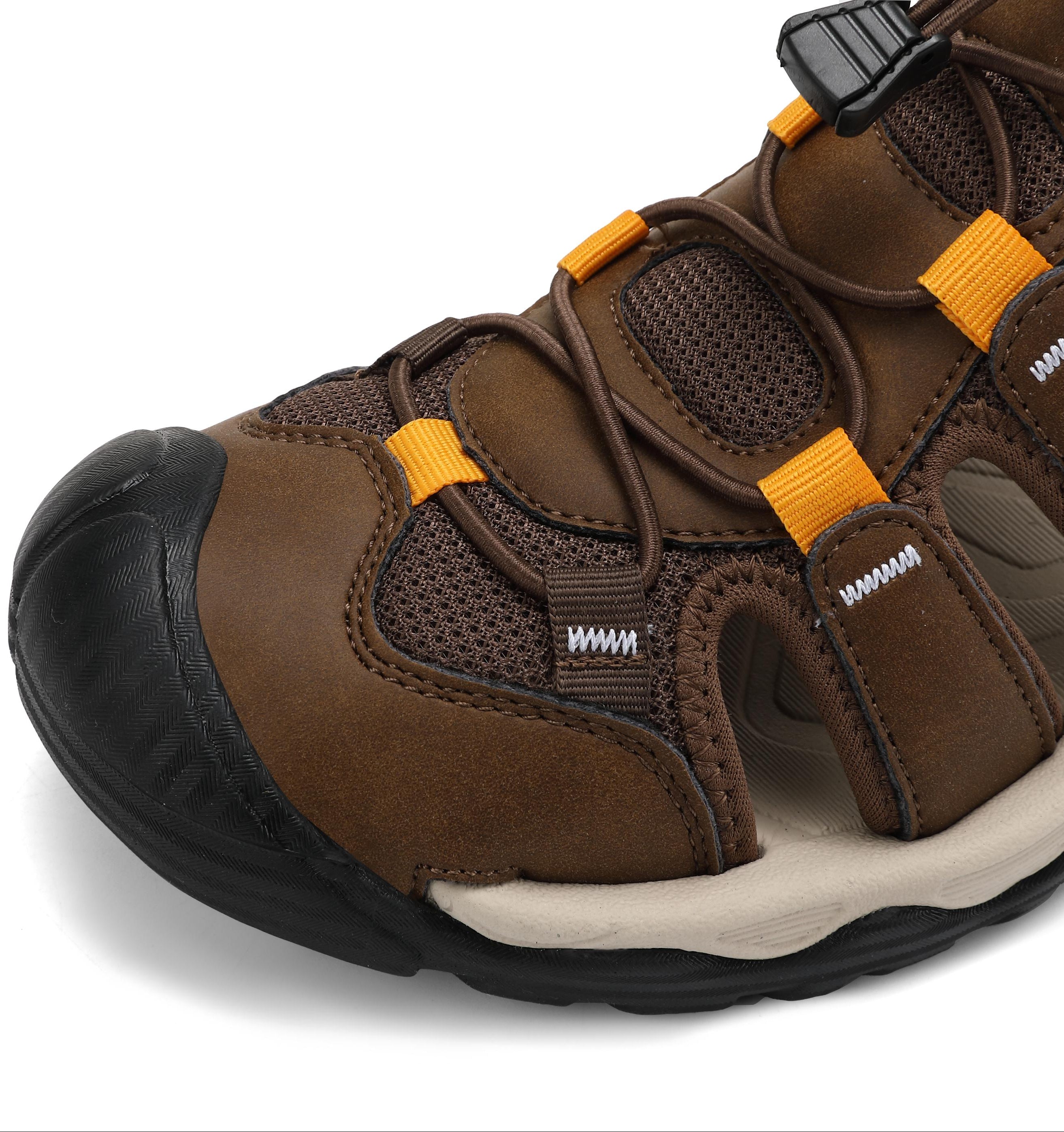 Sandale sport pentru Barbati, Model Robin, Inchidere siret elastic, Piele ecologica si Textil Premium, Ax Boxing, Maro