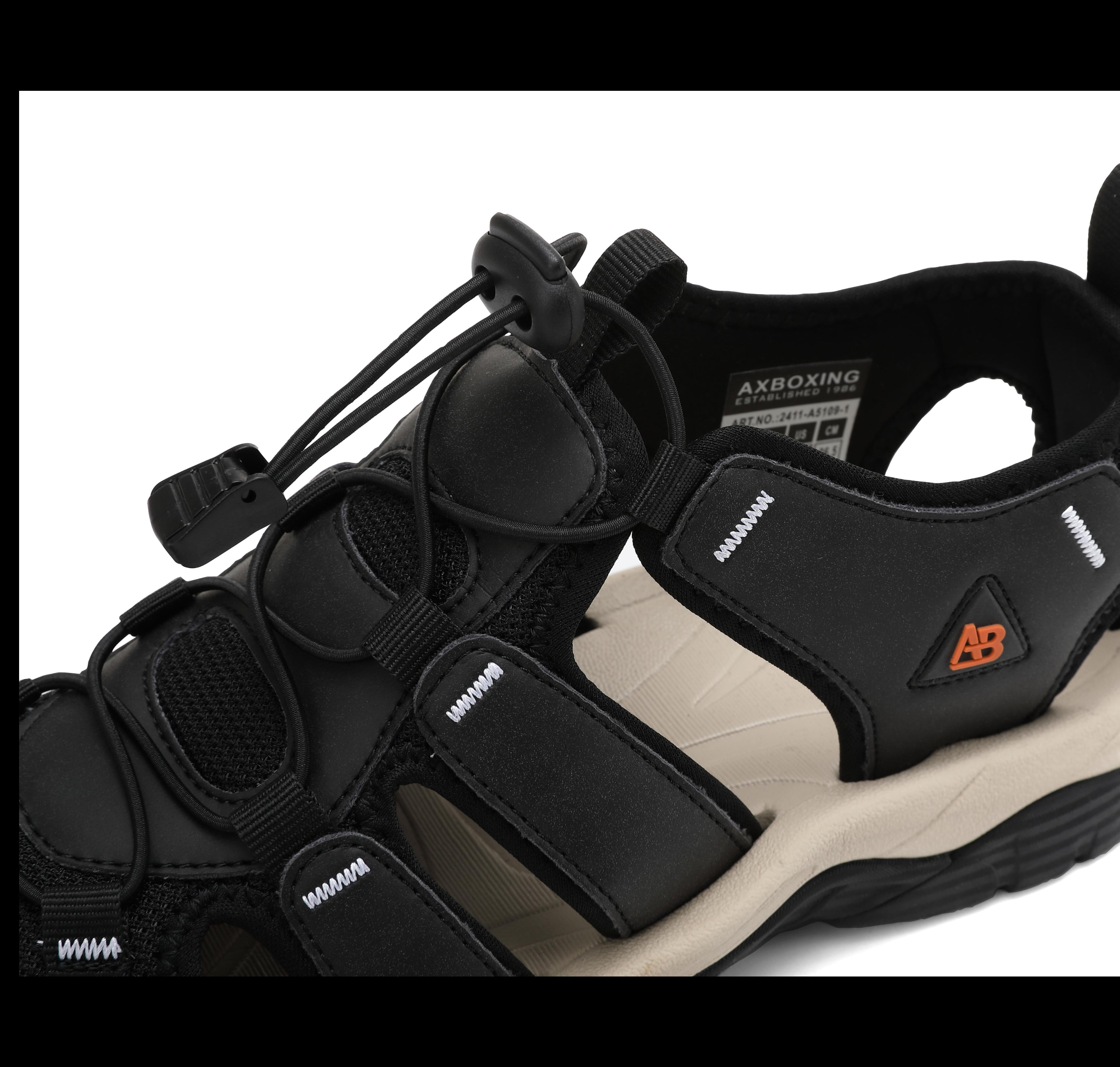 Sandale sport pentru Barbati, Model Robin, Inchidere siret elastic, Piele ecologica si Textil Premium, Ax Boxing, Negru