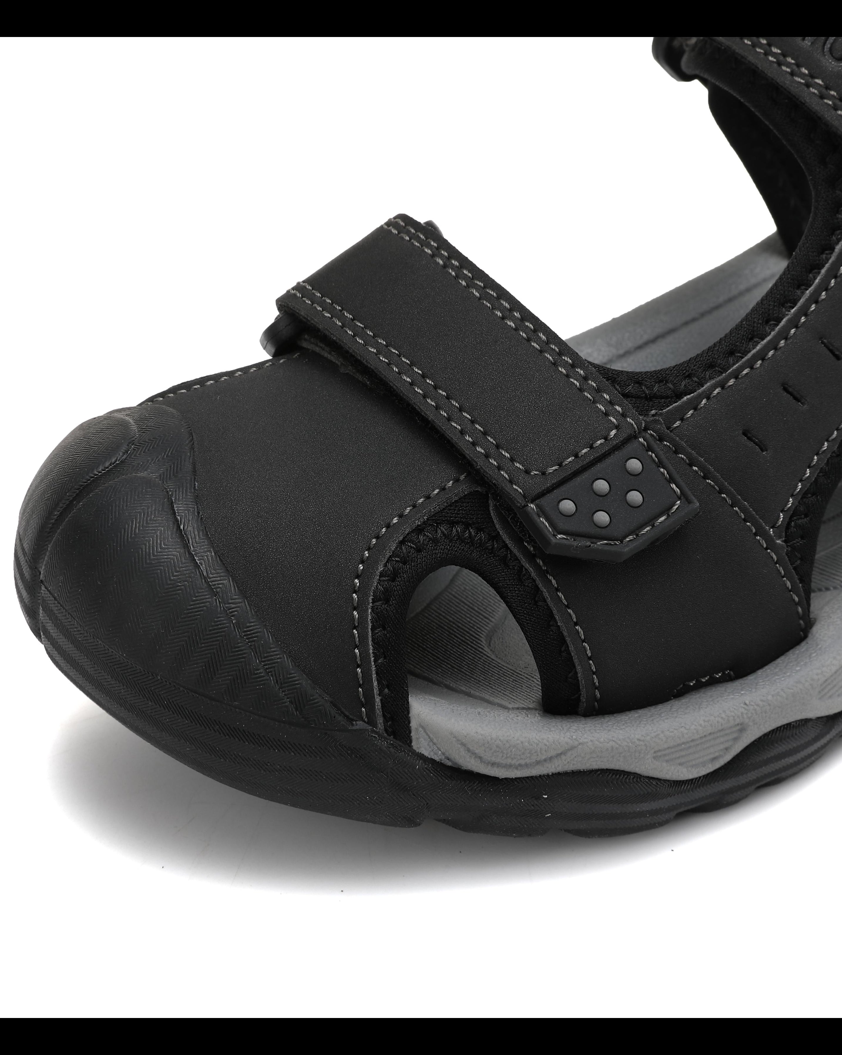 Sandale pentru Barbati, Model Silas, din Piele Ecologica Premium,Inchidere arici, Protectie Degete,Talpa usoara, Ax Boxing,Negru