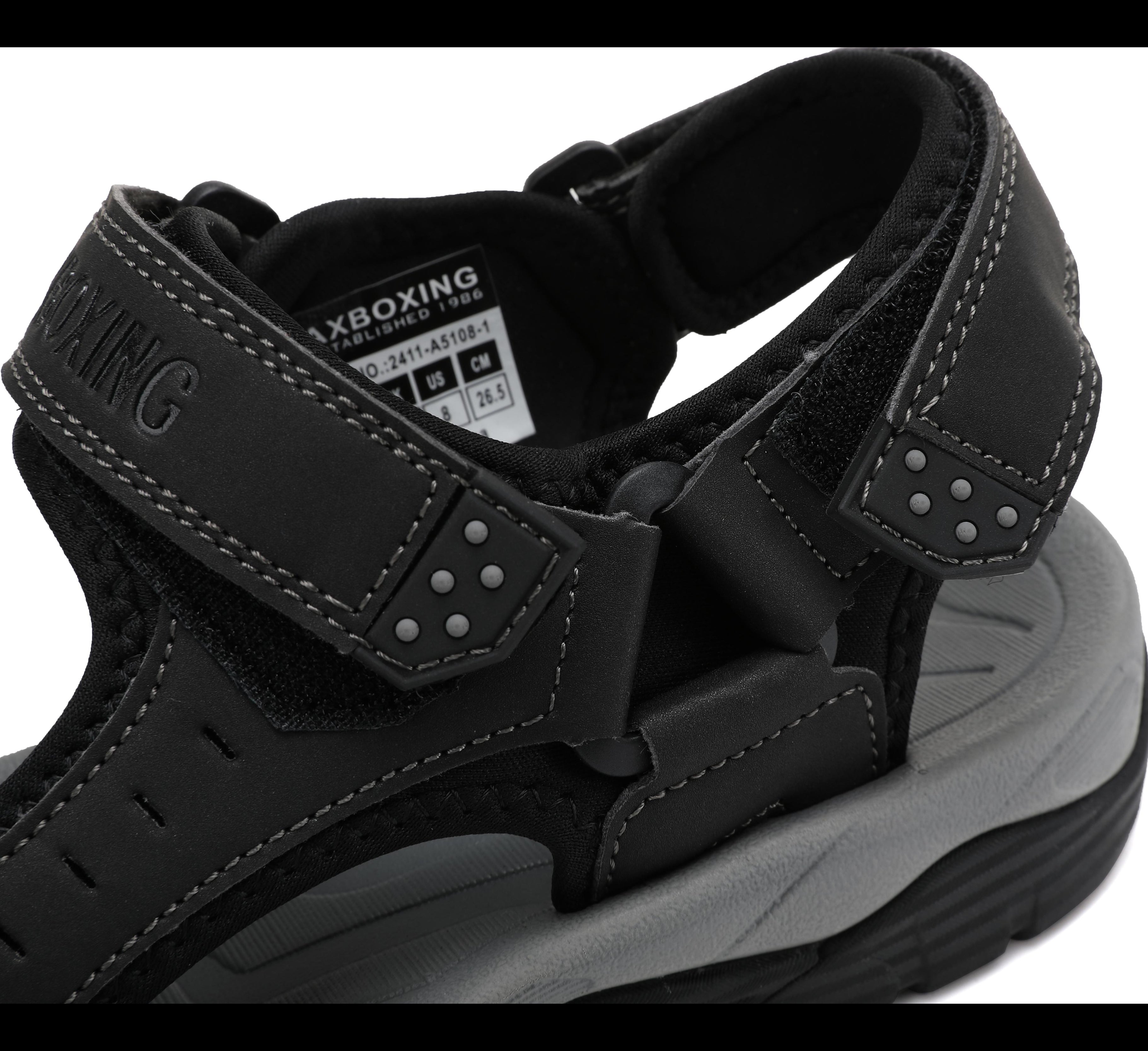 Sandale pentru Barbati, Model Silas, din Piele Ecologica Premium,Inchidere arici, Protectie Degete,Talpa usoara, Ax Boxing,Negru