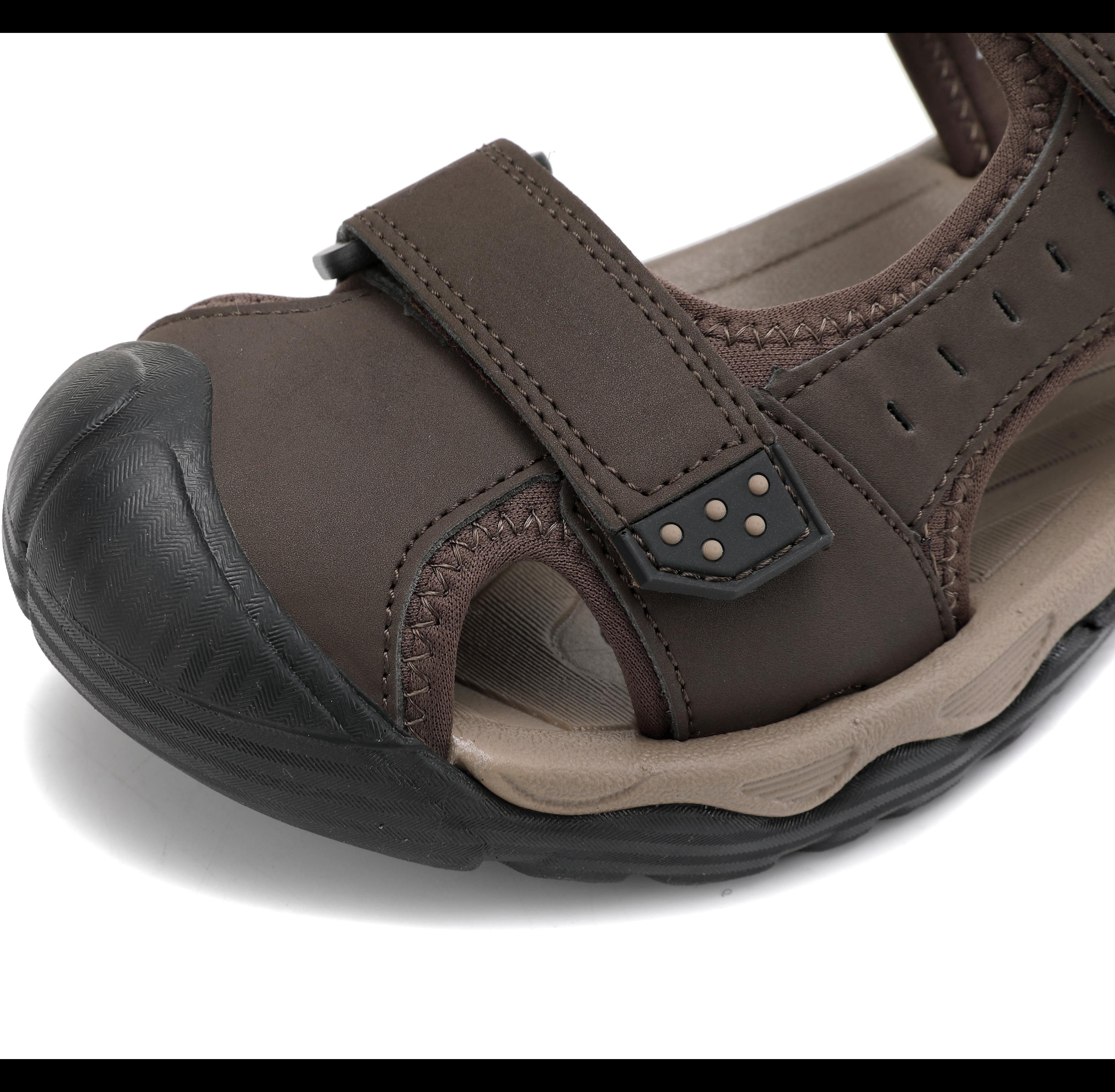 Sandale pentru Barbati, Model Silas, din Piele Ecologica Premium,Inchidere arici, Protectie Degete,Talpa usoara, Ax Boxing,Maro