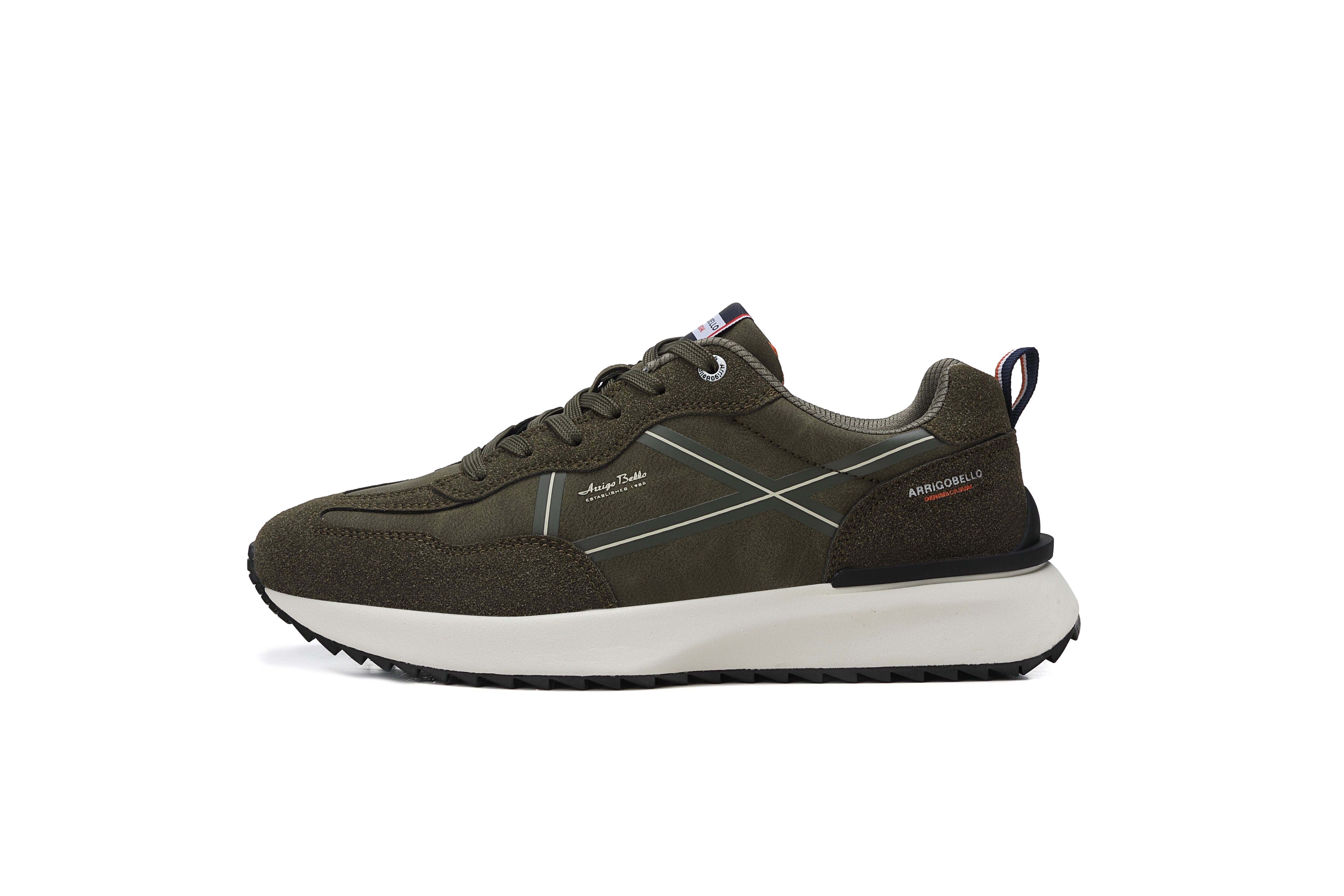 Adidasi casual pentru Barbati,Model Sirio, piele ecologică și piele întoarsă, talpă ușoară confortabilă,Arrigo Bello, Khaki