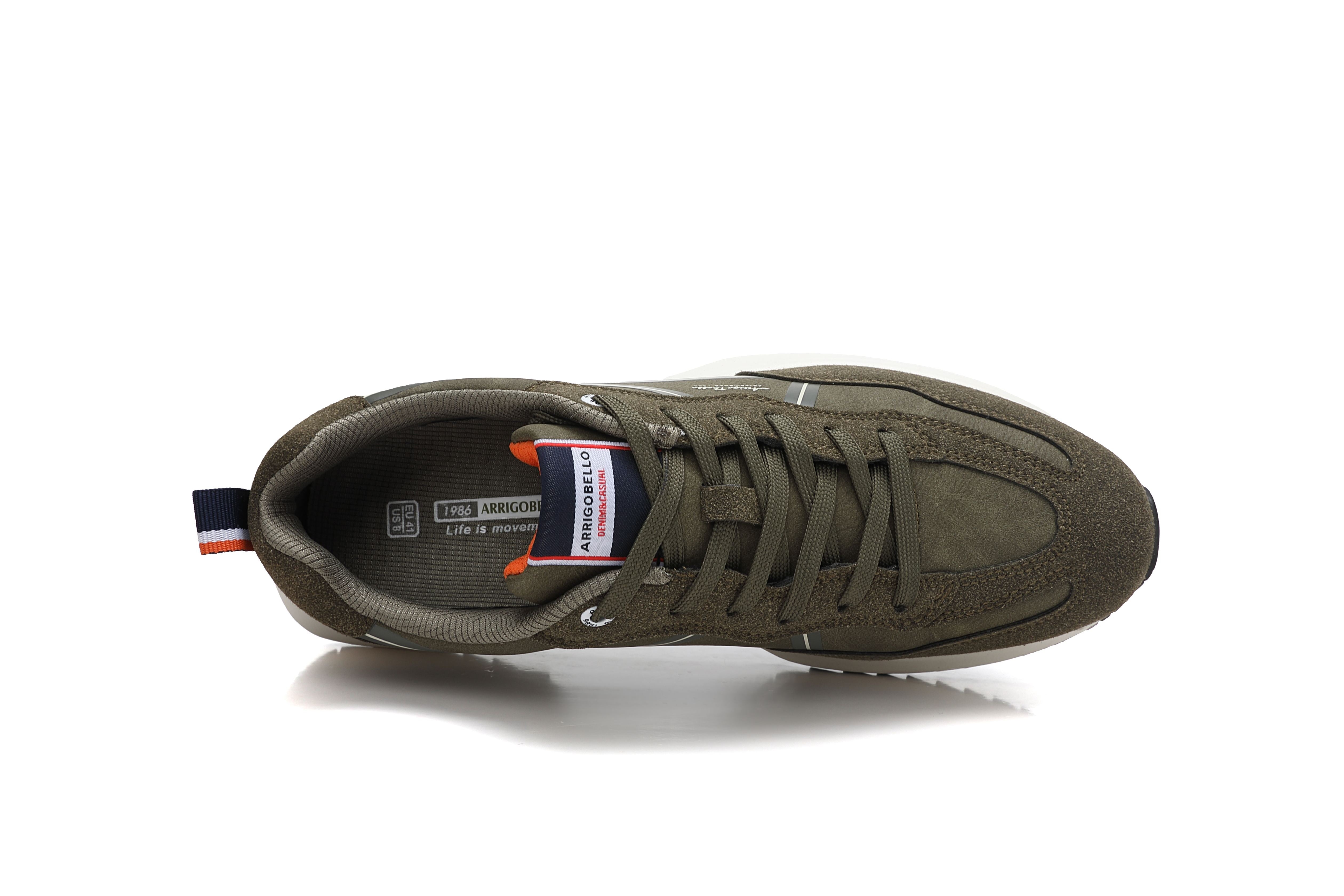 Adidasi casual pentru Barbati,Model Sirio, piele ecologică și piele întoarsă, talpă ușoară confortabilă,Arrigo Bello, Khaki