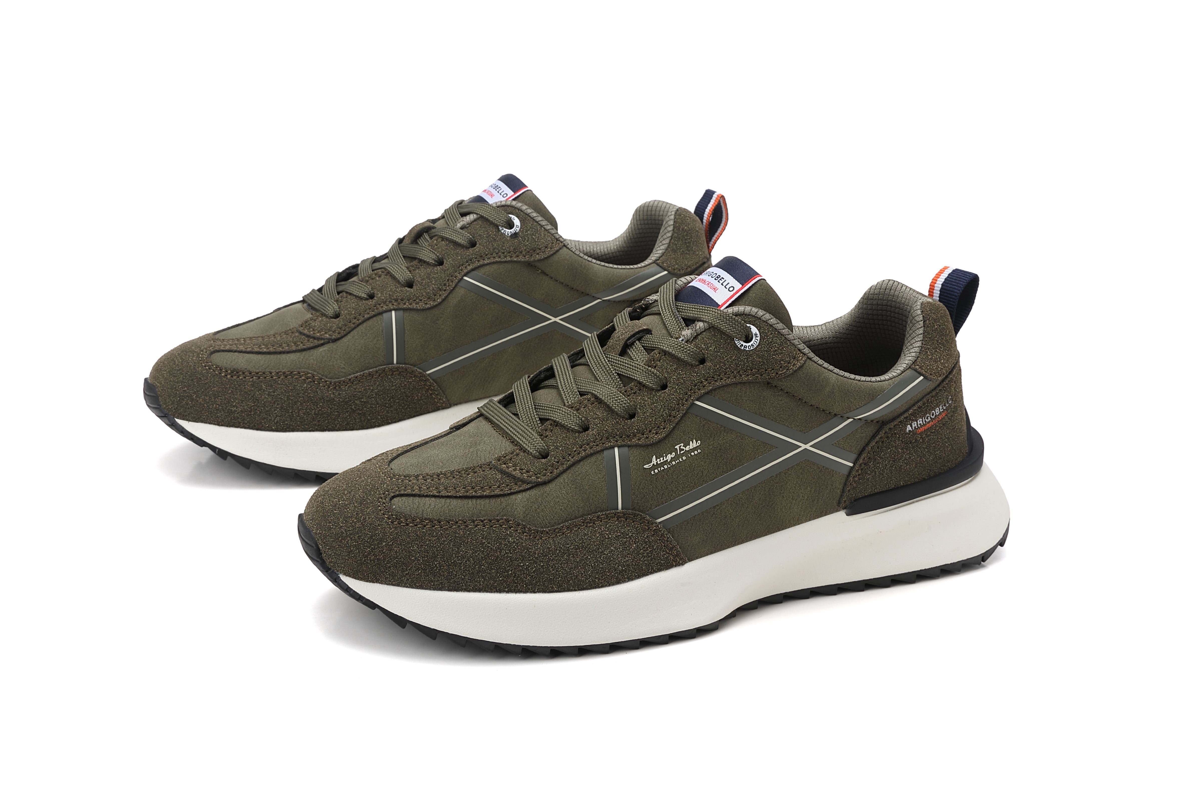 Adidasi casual pentru Barbati,Model Sirio, piele ecologică și piele întoarsă, talpă ușoară confortabilă,Arrigo Bello, Khaki