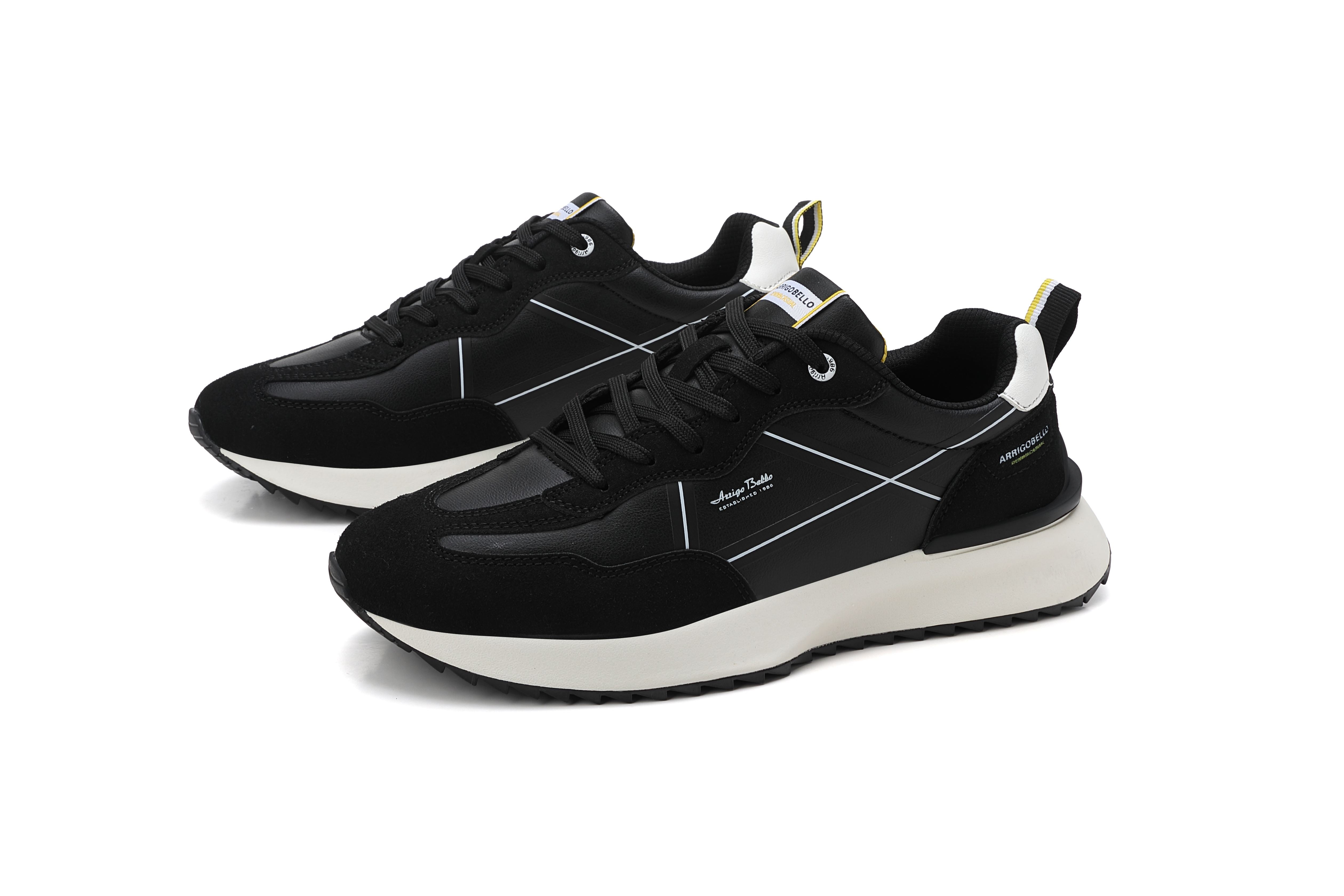Adidasi casual pentru Barbati,Model Sirio, piele ecologică și piele întoarsă, talpă ușoară confortabilă,Arrigo Bello, Negru