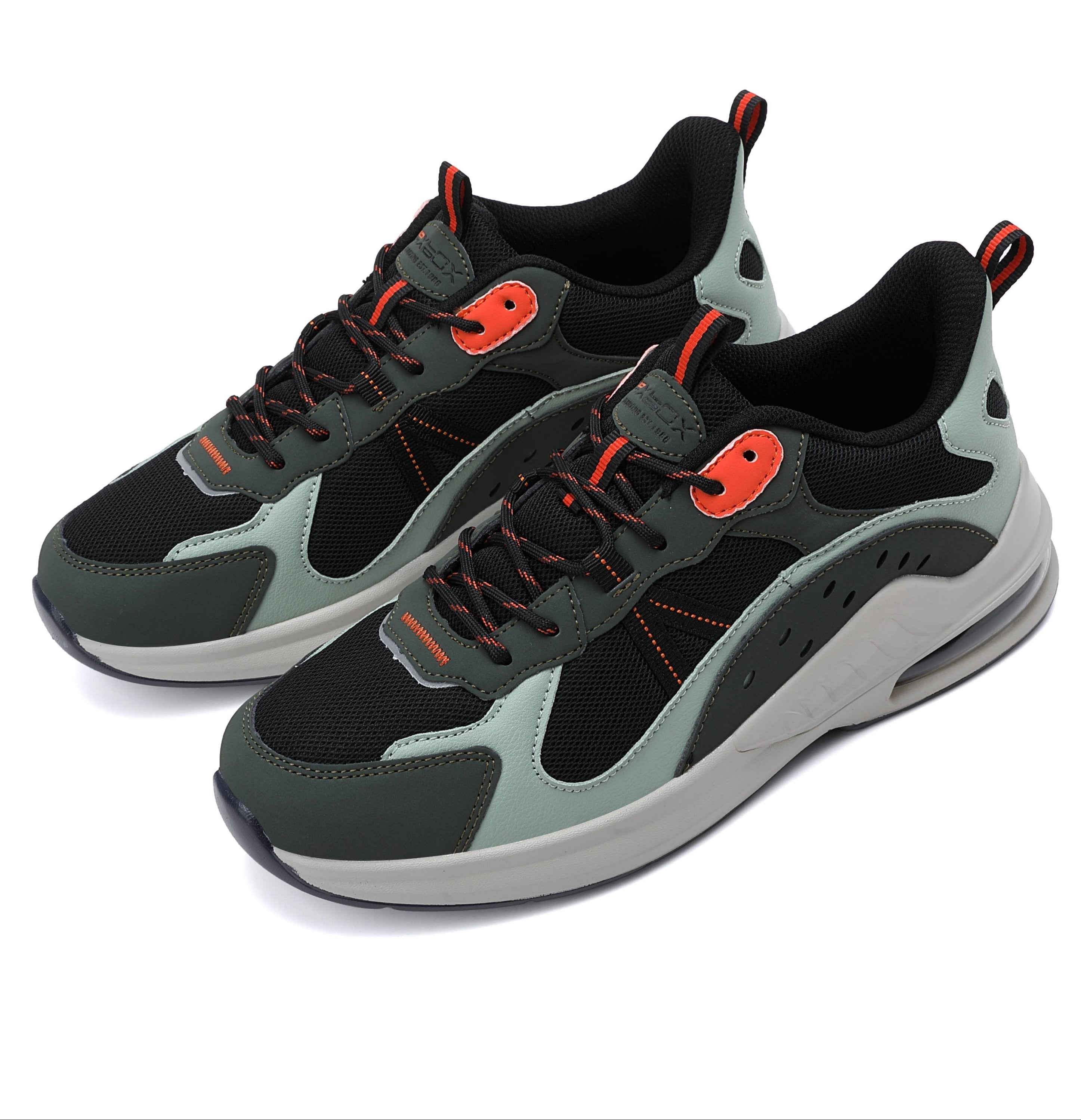 Pantofi sport pentru Barbati, Model Aren, Piele ecologica si Textil, Talpa usoara din spuma cu Perna de aer, Ax Boxing,Khaki
