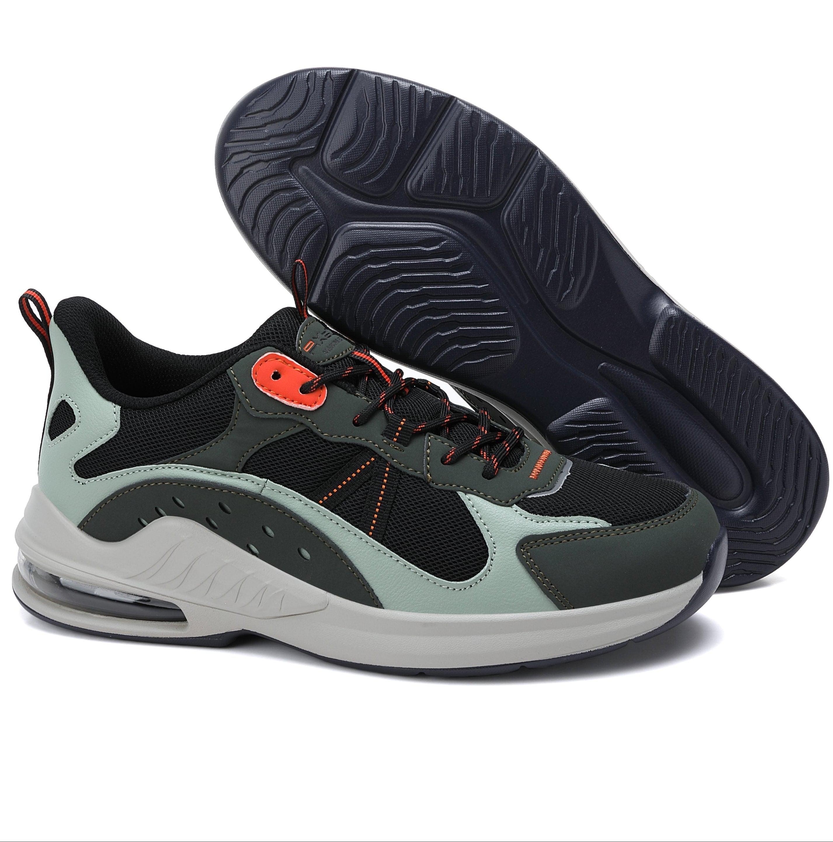 Pantofi sport pentru Barbati, Model Aren, Piele ecologica si Textil, Talpa usoara din spuma cu Perna de aer, Ax Boxing,Khaki