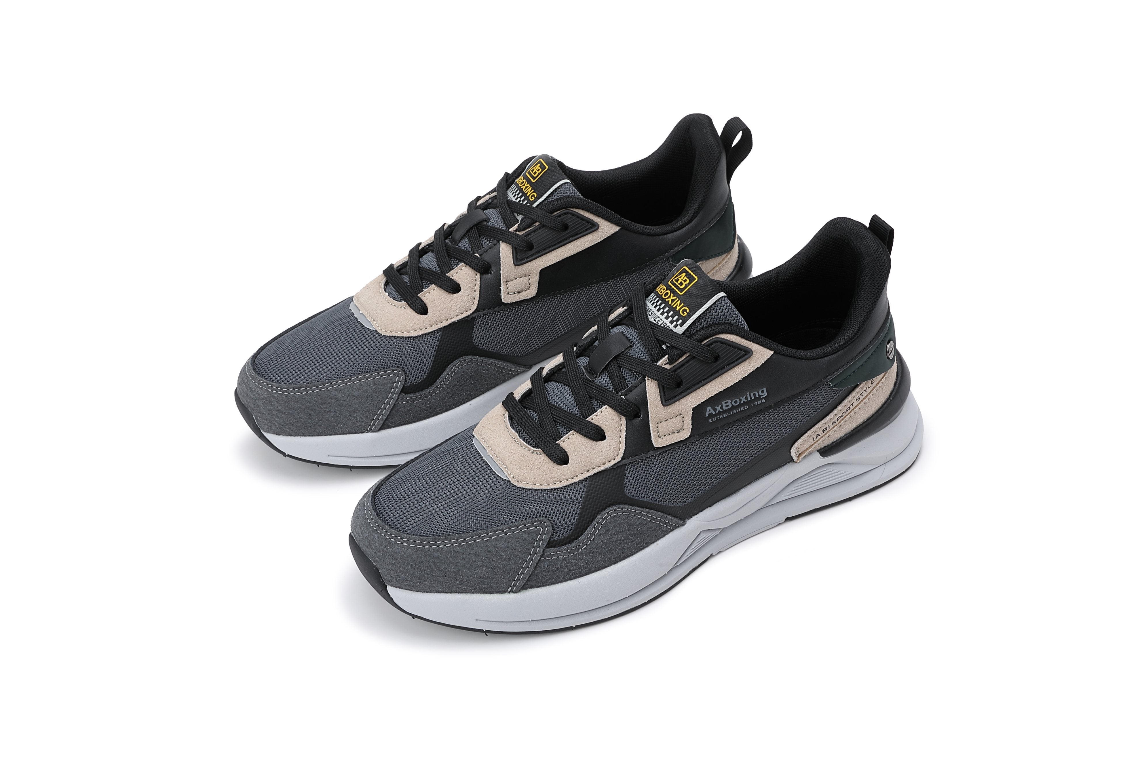 Pantofi sport pentru Barbati, Model Paxo, Realizati din Panza cu insertii piele ecologica, Talap usoara din Spuma, Ax Boxing, Gri
