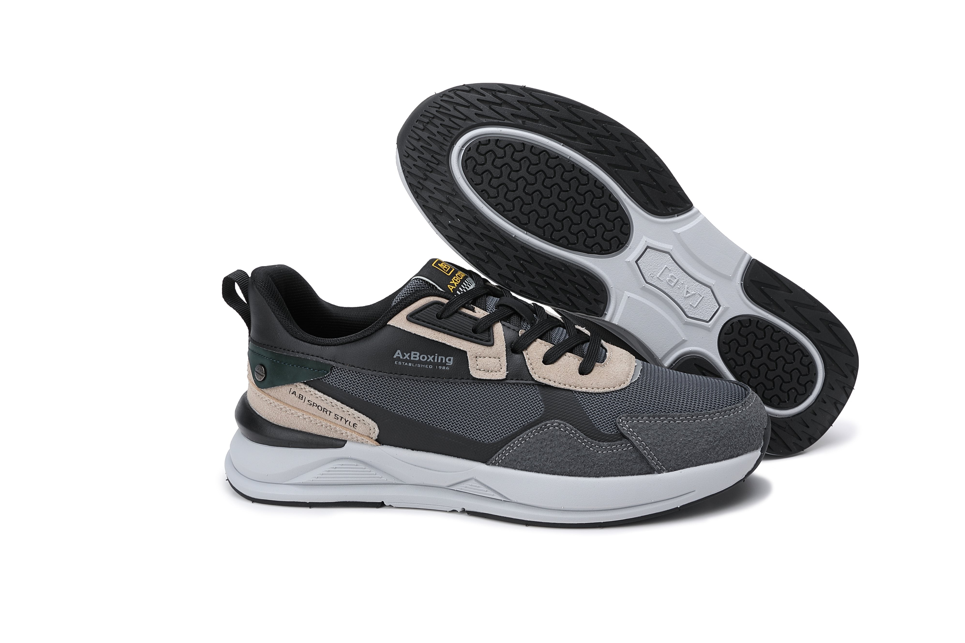 Pantofi sport pentru Barbati, Model Paxo, Realizati din Panza cu insertii piele ecologica, Talap usoara din Spuma, Ax Boxing, Gri