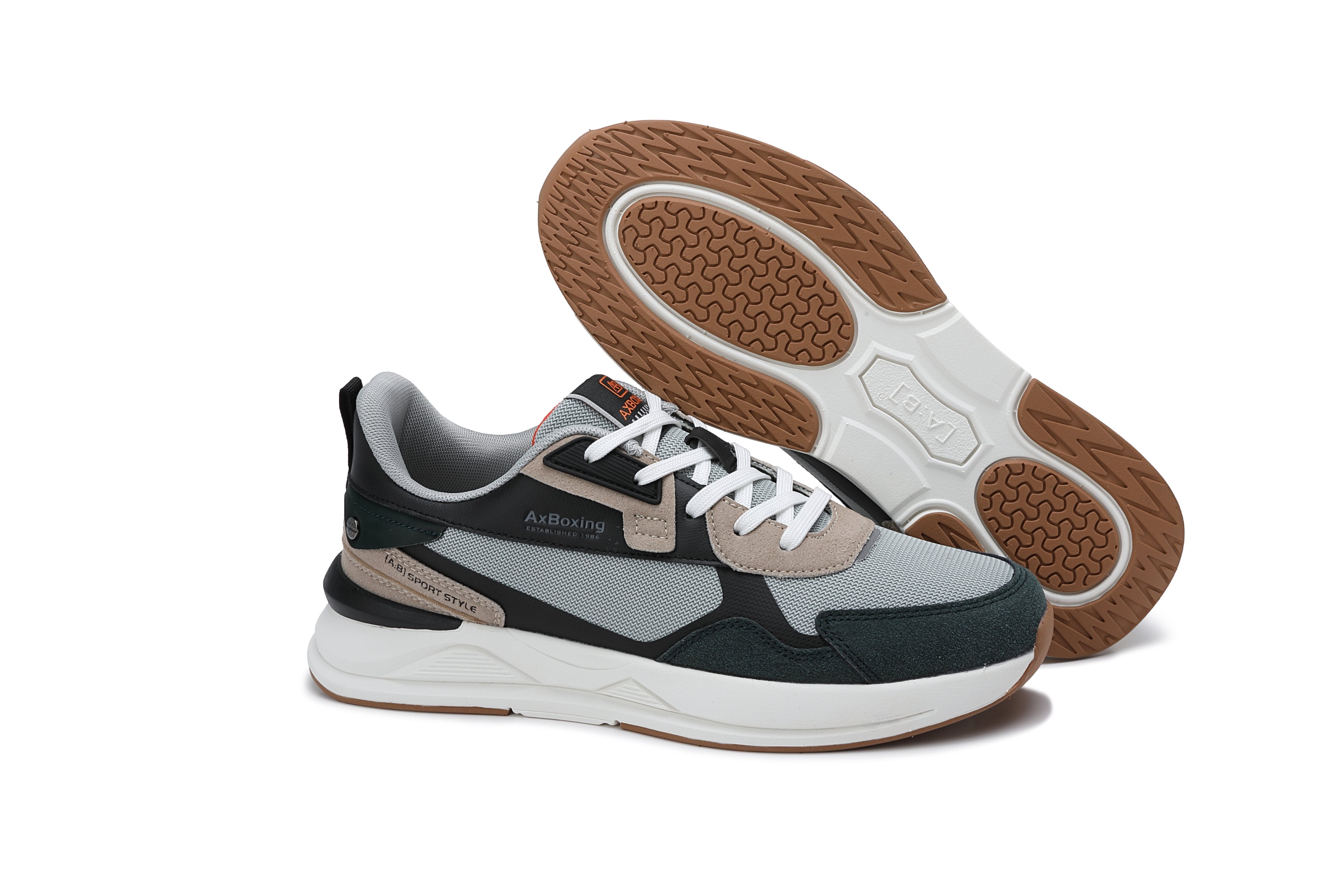 Pantofi sport pentru Barbati, Model Paxo, Realizati din Panza cu insertii piele ecologica, Talap usoara din Spuma, Ax Boxing, Khaki