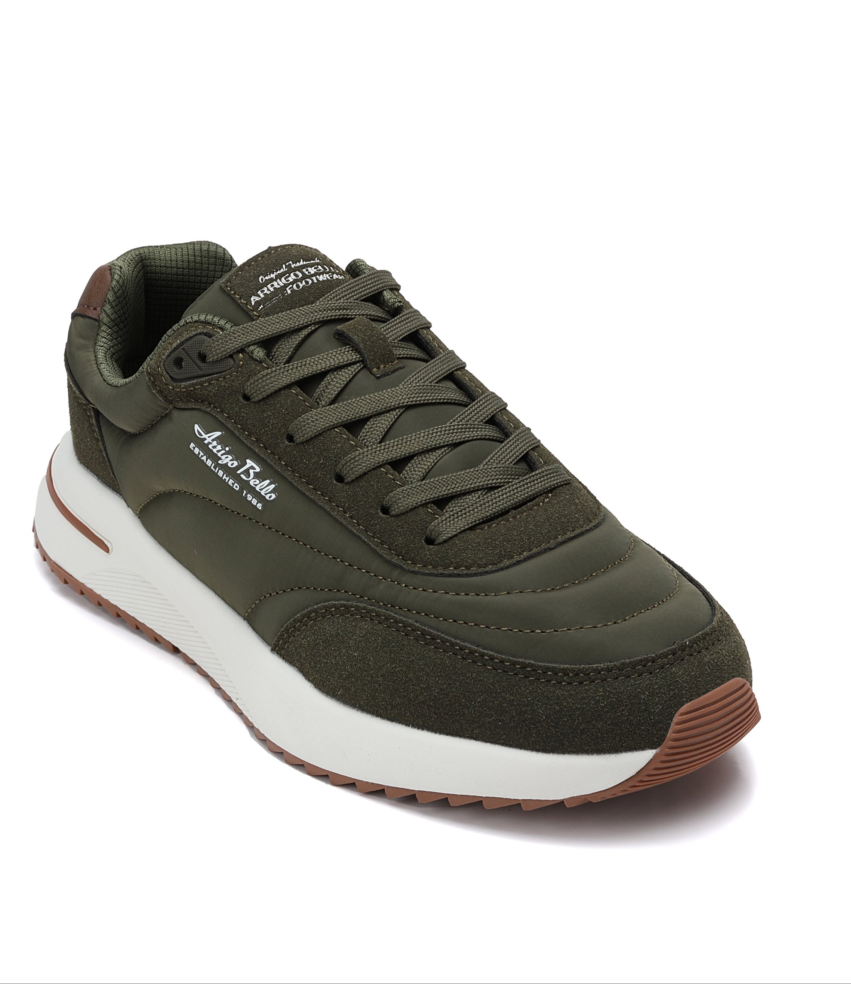 Adidasi casual-sport pentru Barbati, Model Torin, Realizati din textil-fâș si piele ecologica, Talpa usoara, Arrigo Bello, Khaki