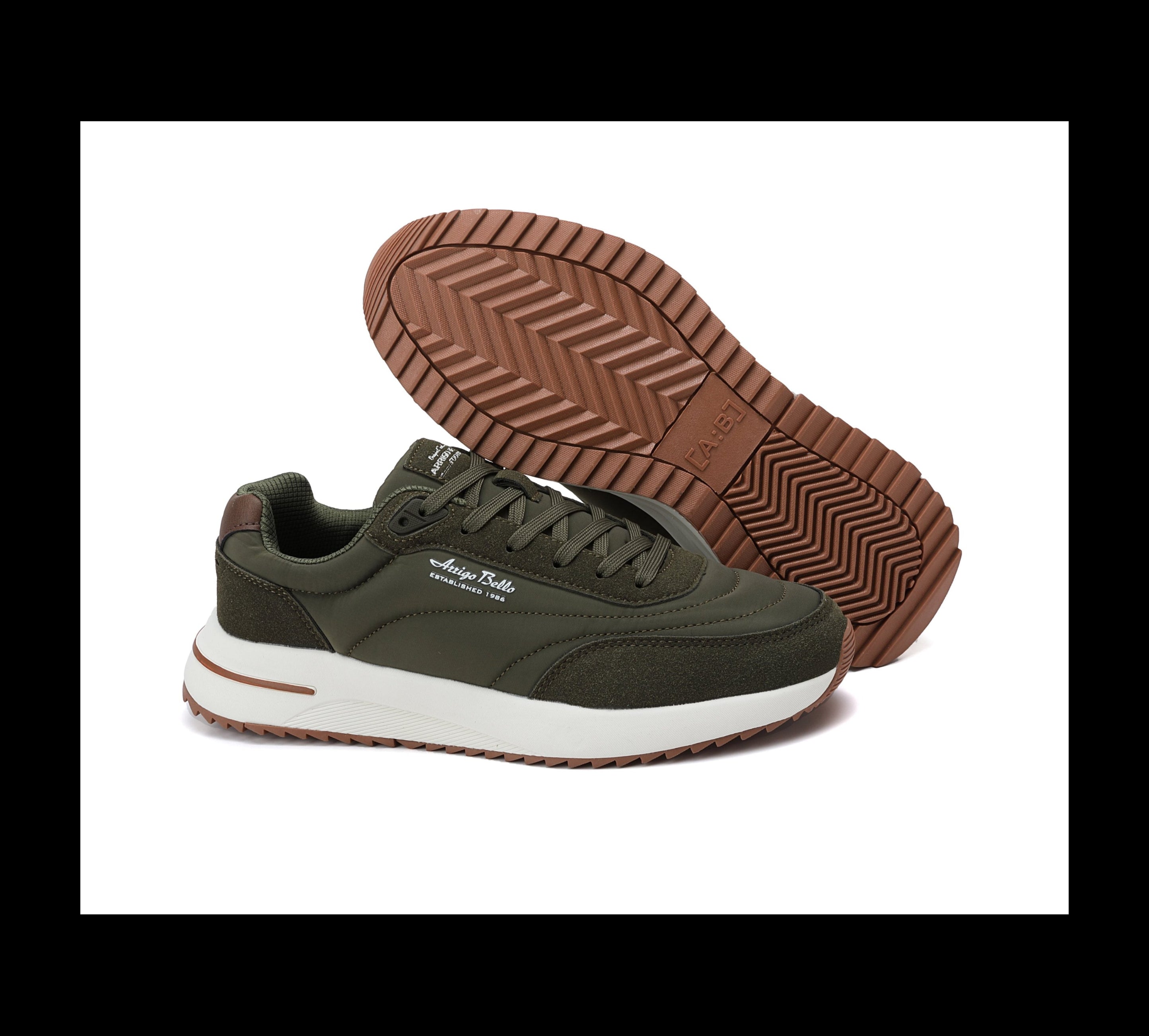 Adidasi casual-sport pentru Barbati, Model Torin, Realizati din textil-fâș si piele ecologica, Talpa usoara, Arrigo Bello, Khaki
