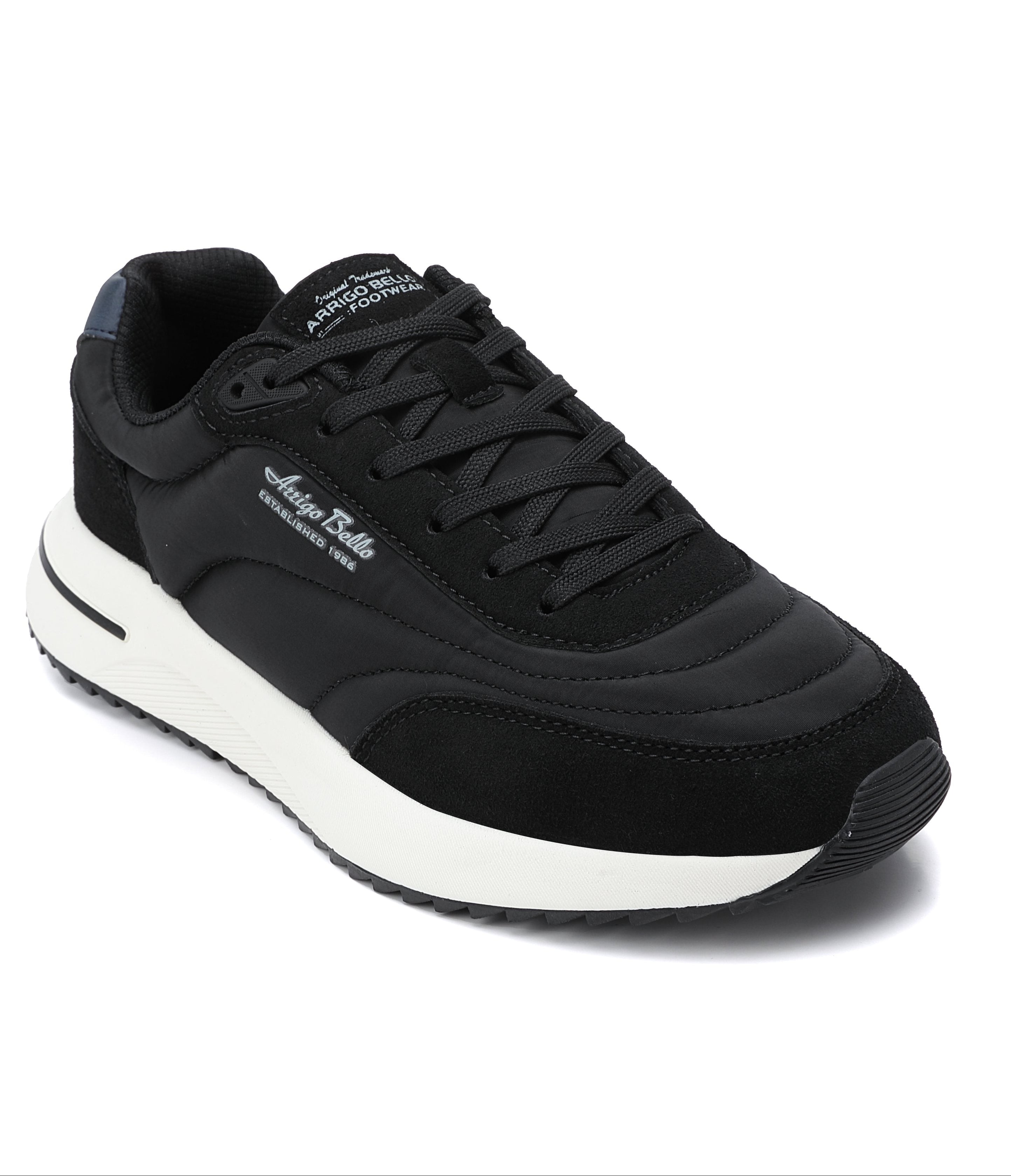 Adidasi casual-sport pentru Barbati, Model Torin, Realizati din textil-fâș si piele ecologica, Talpa usoara, Arrigo Bello, Negru