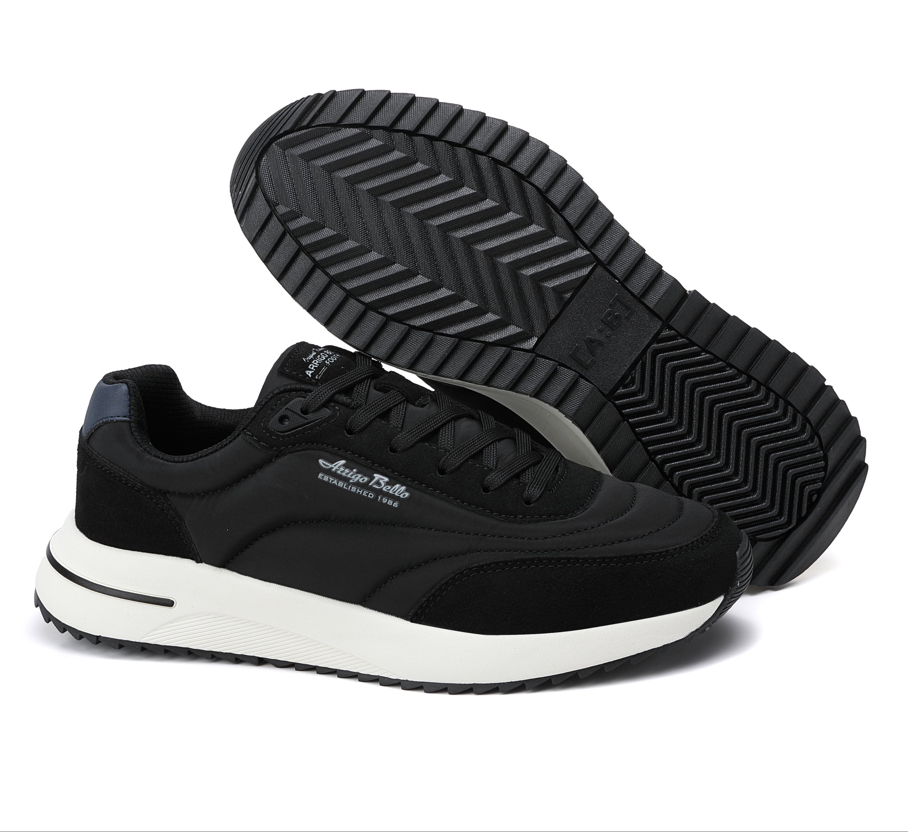 Adidasi casual-sport pentru Barbati, Model Torin, Realizati din textil-fâș si piele ecologica, Talpa usoara, Arrigo Bello, Negru
