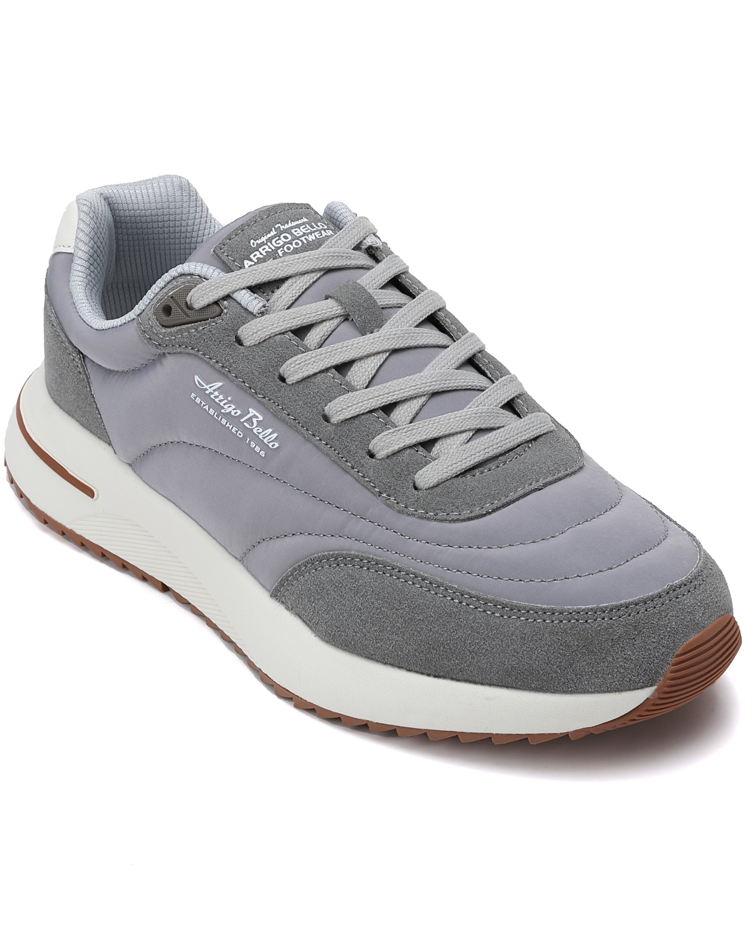 Adidasi casual-sport pentru Barbati, Model Torin, Realizati din textil-fâș si piele ecologica, Talpa usoara, Arrigo Bello, Gri