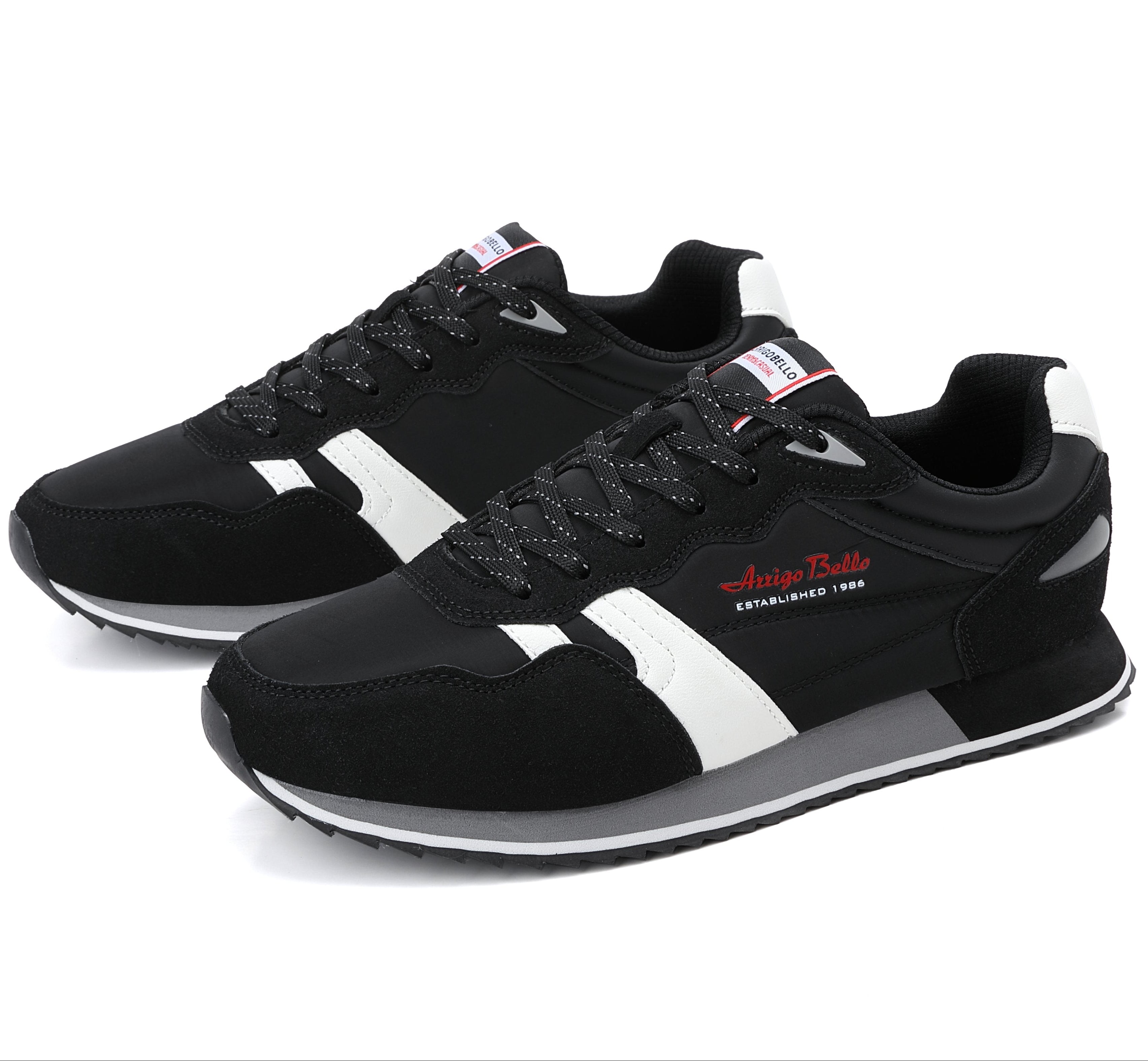 Adidasi casual pentru Barbati, Model Yvar, Realizati din textil- fâș, Insertii piele ecologica, Talpa usoara, Arrigo Bello,Negru
