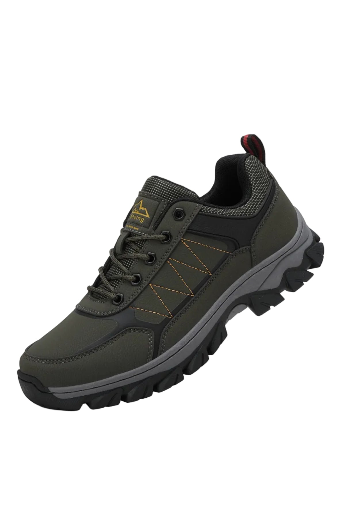 Adidasi Trekking pentru  Barbati, Model Noris, Piele ecologica,  Talpa Cusuta Antiderapanta – Confortabili si Rezistenti, Ax Boxing, Khaki