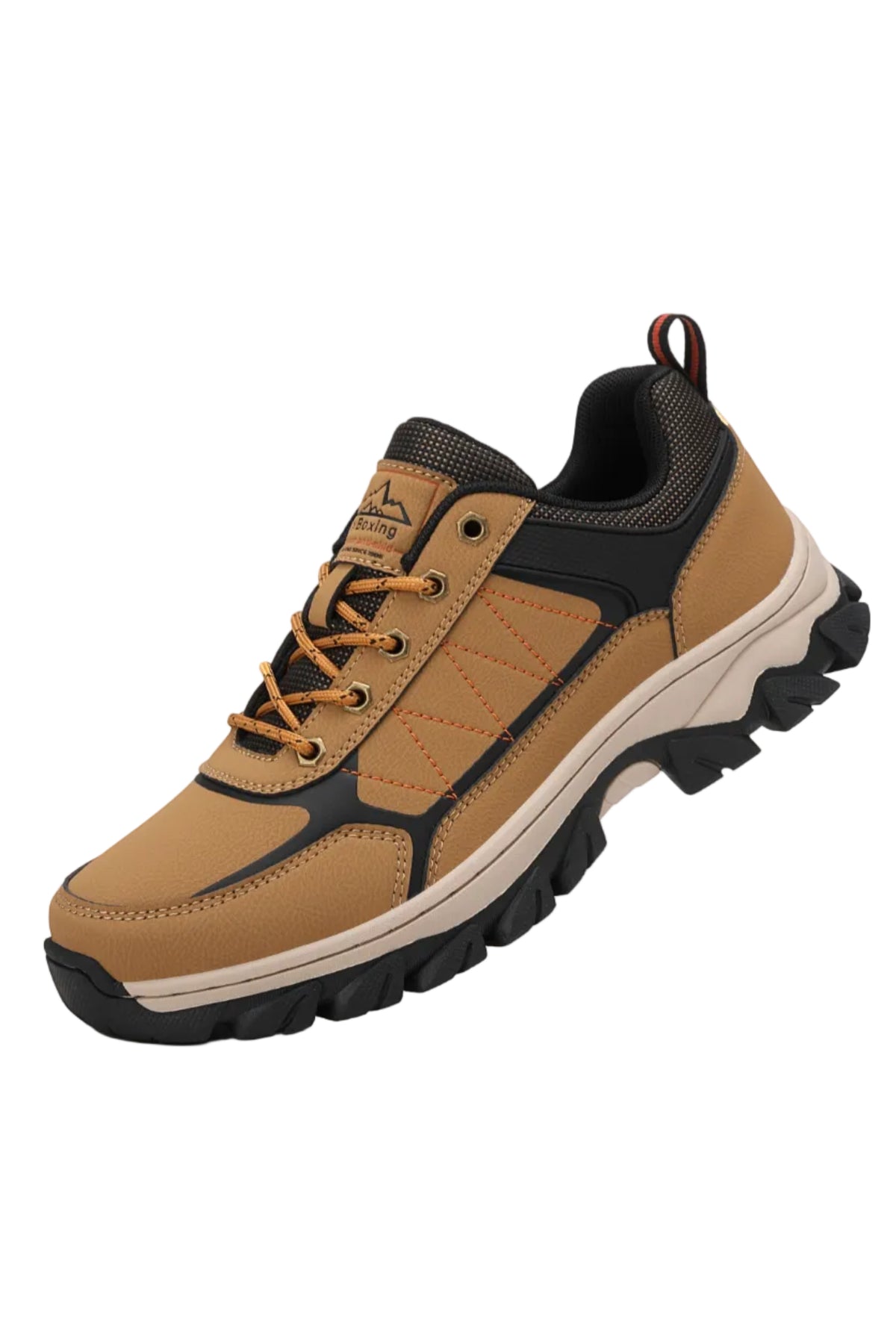 Adidasi Trekking pentru Barbati, Model Noris,Piele ecologica,  Talpa Cusuta Antiderapanta – Confortabili si Rezistenti, Ax Boxing, Camel